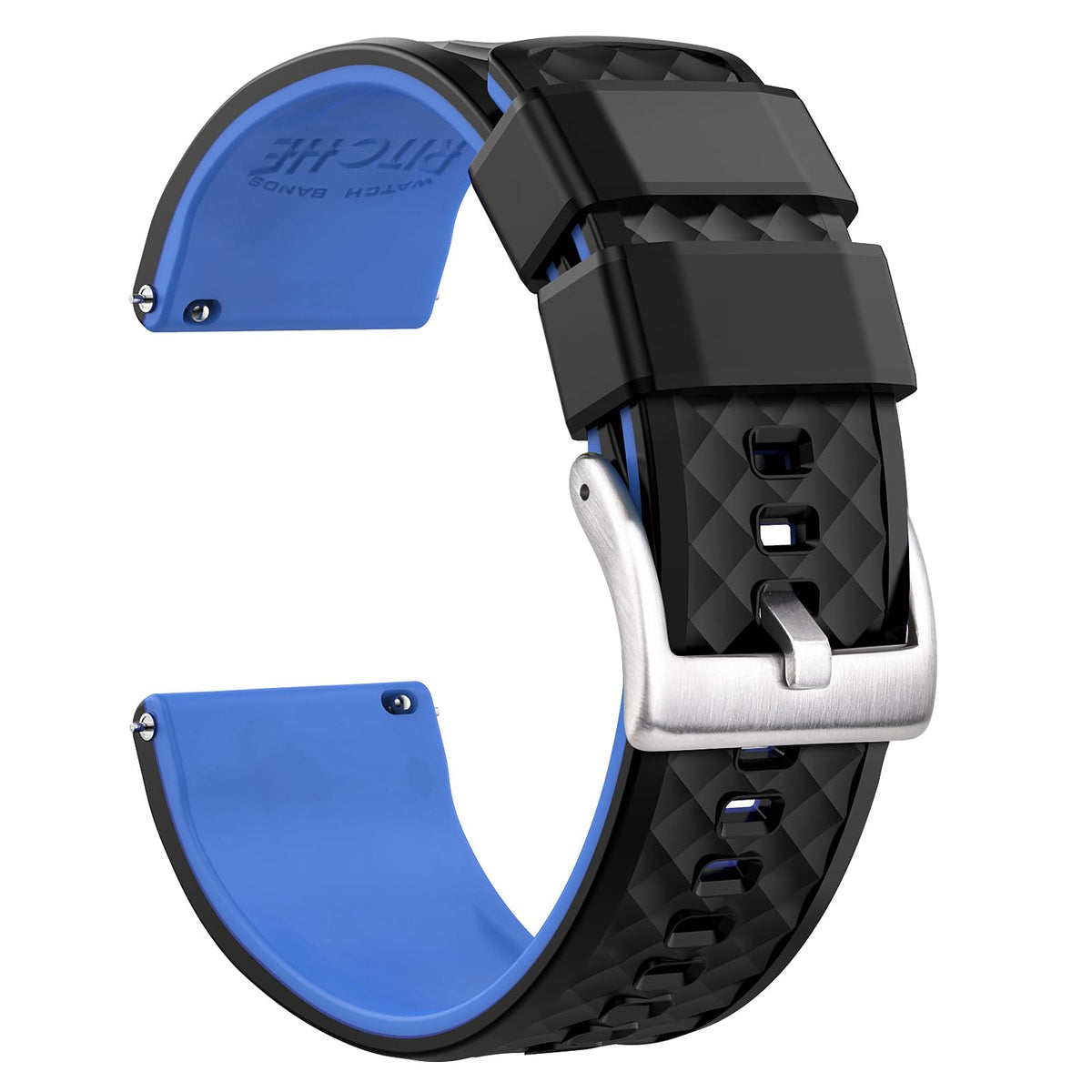 Ritche Christmas Gift 24Mm Silicone Watch Band Quick Release Rubber Watch Bands For Men Women   Black Top Blue Bottom Silver Buc