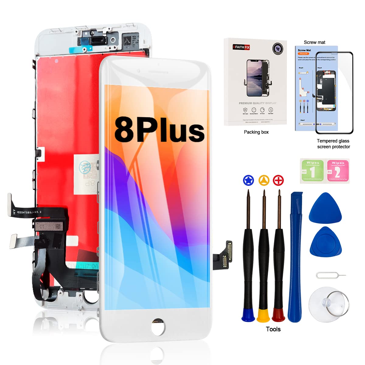 Efaithfix For Iphone 8 Plus Lcd Screen Replacement White 5.5 Inch Frame Assembly Lcd Display 3D Touch Screen Digitizer With Repa