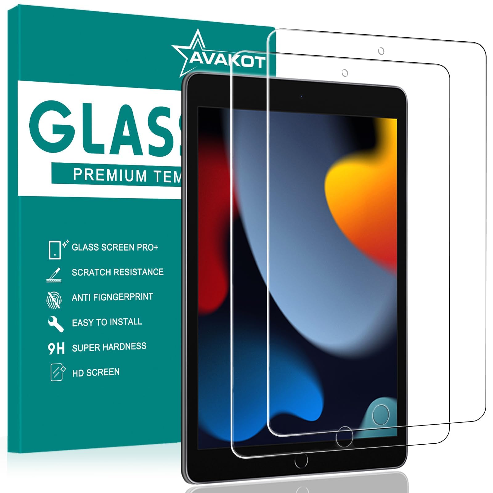 Avakot 2 Pack Screen Protector For Ipad 10.2, Tempered Glass Film Compatible With Ipad 9Th Generation 10.2 Inch 2021/2020/2019 A