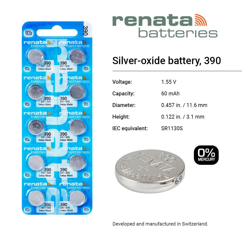 Renata 390 Sr1130Sw Batteries   1.55V Silver Oxide 390 Watch Battery (10 Count)