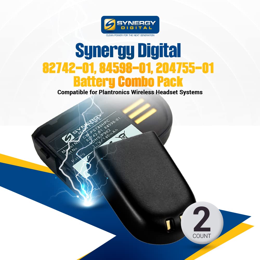 Synergy Digital Wireless Headset Battery, Compatible With Plantronics 82742 01, 84598 01, 204755 01 Wireless Headset Batteries