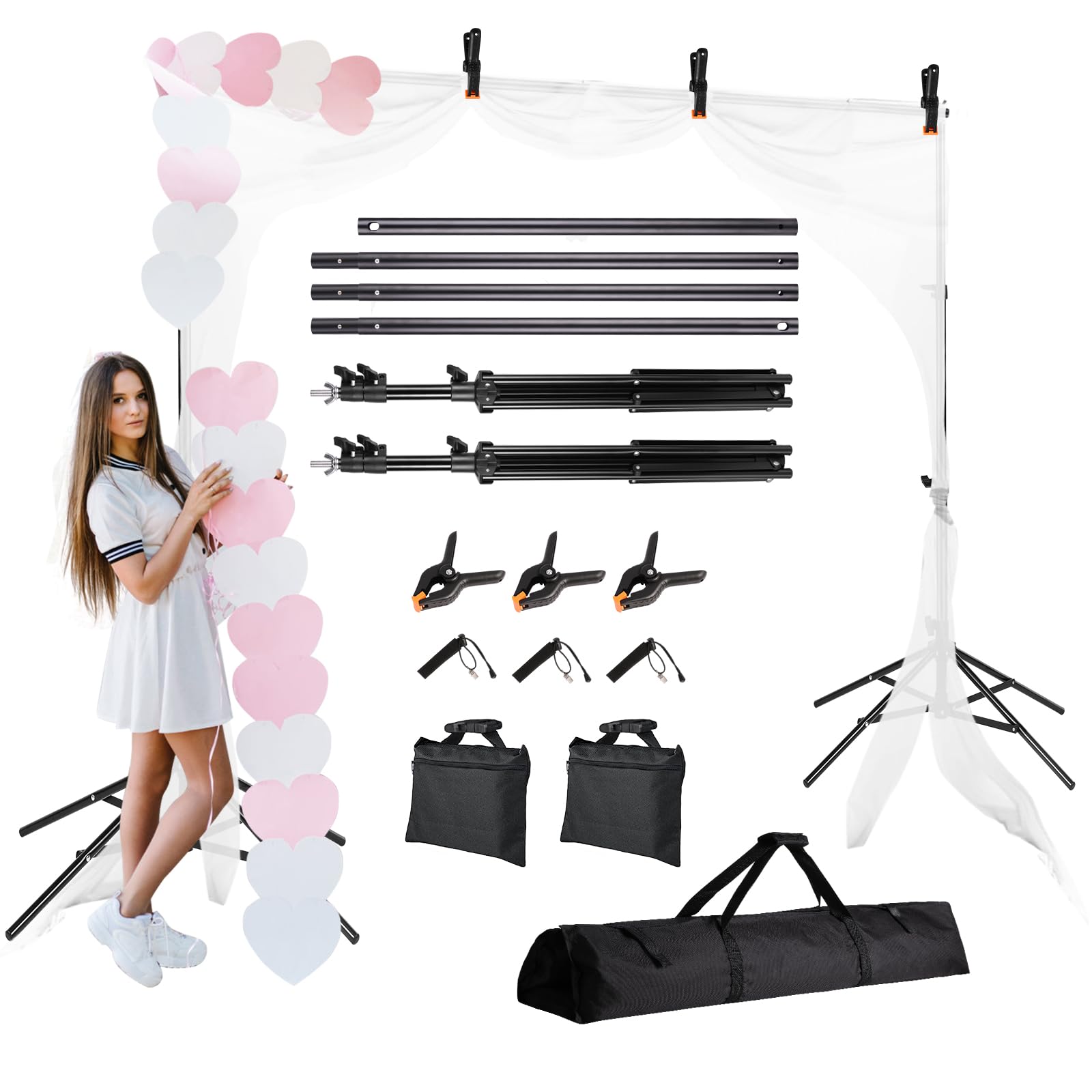 Four Legged Backdrop Stand 6.5X10Ft, Adjustable Video Studios Photo Backdrop, High Stable Backdrop Stand For Parties, Weddings,