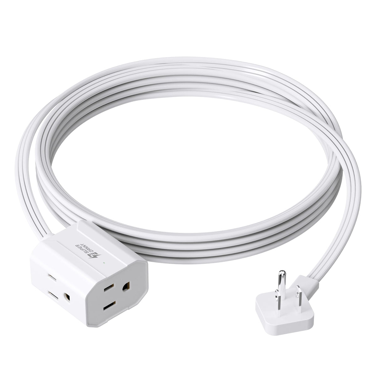 Extension Cord 10Ft Superdanny Mini Power Strip Ultra Right Angled Flat Plug For Tight Spaces,Indoor Extension With 3 Outlets,Fo
