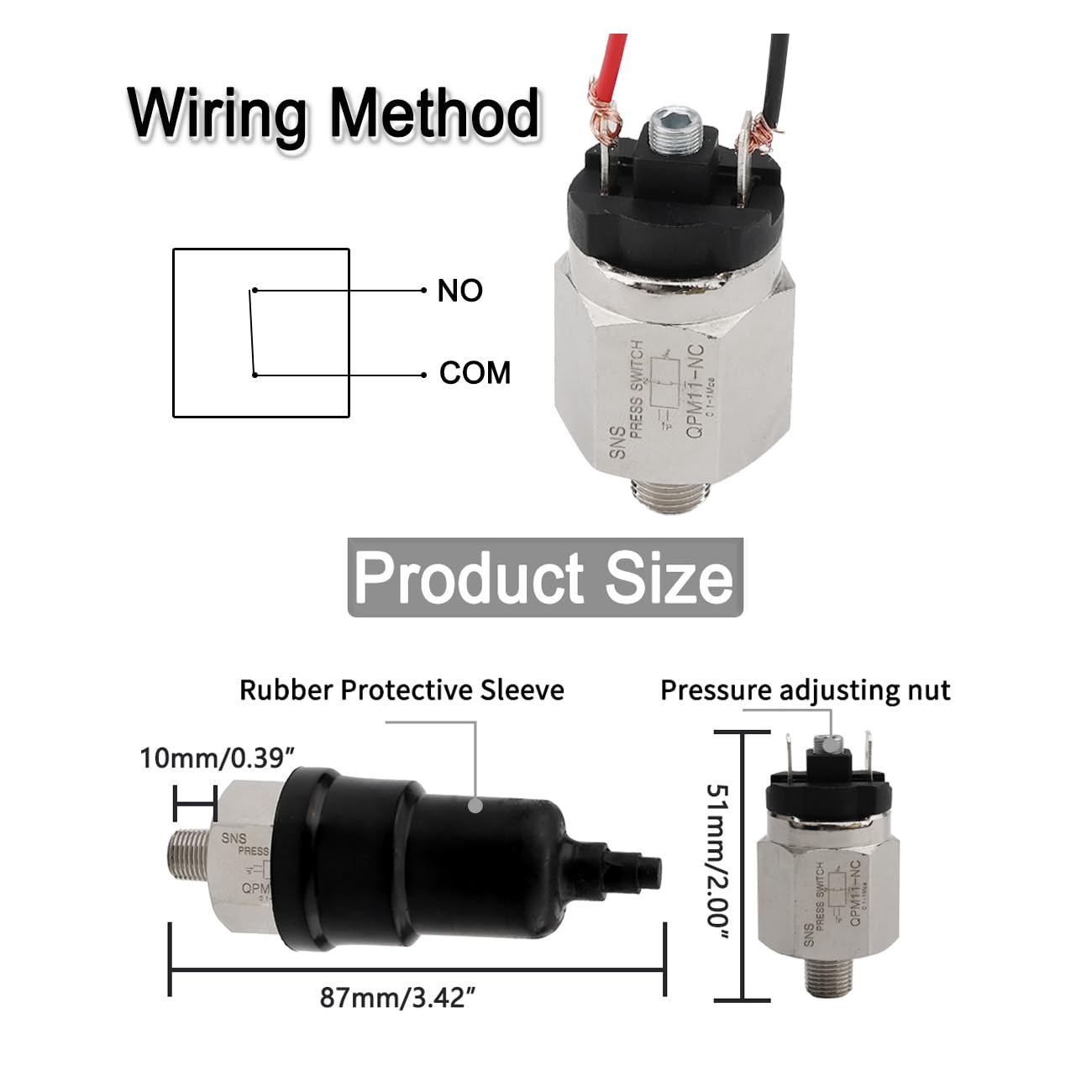 Stainless Steel 1/8 Inches Pneumatic Adjustable Pump Pressure Switch Qpm11 No Normally Open