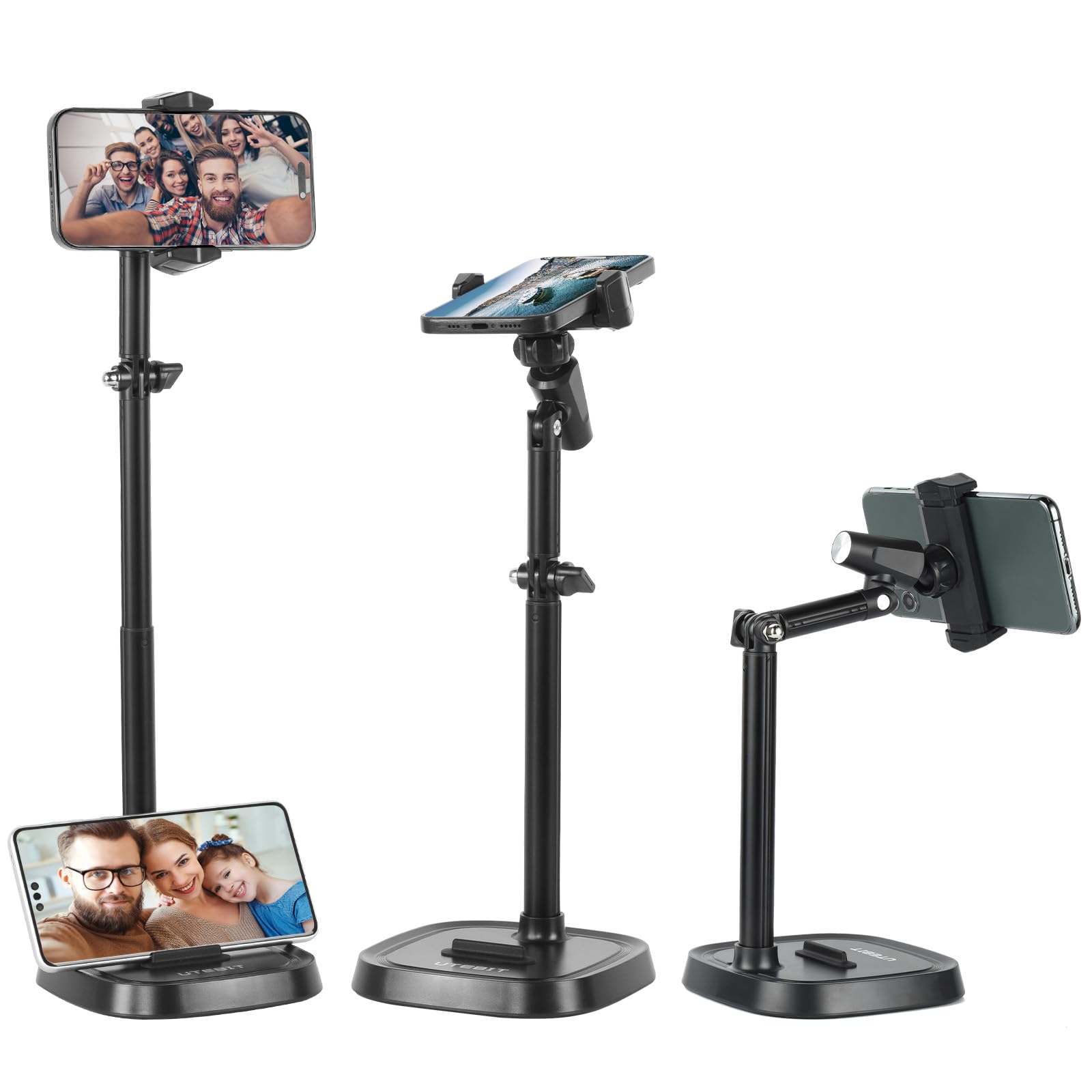 UTEBIT Cell Phone Stand, 6-15 Height Adjustable Rotating Cell Phone Holder for Desk, Retractable Cell Phone Stand,Tablet Stand H