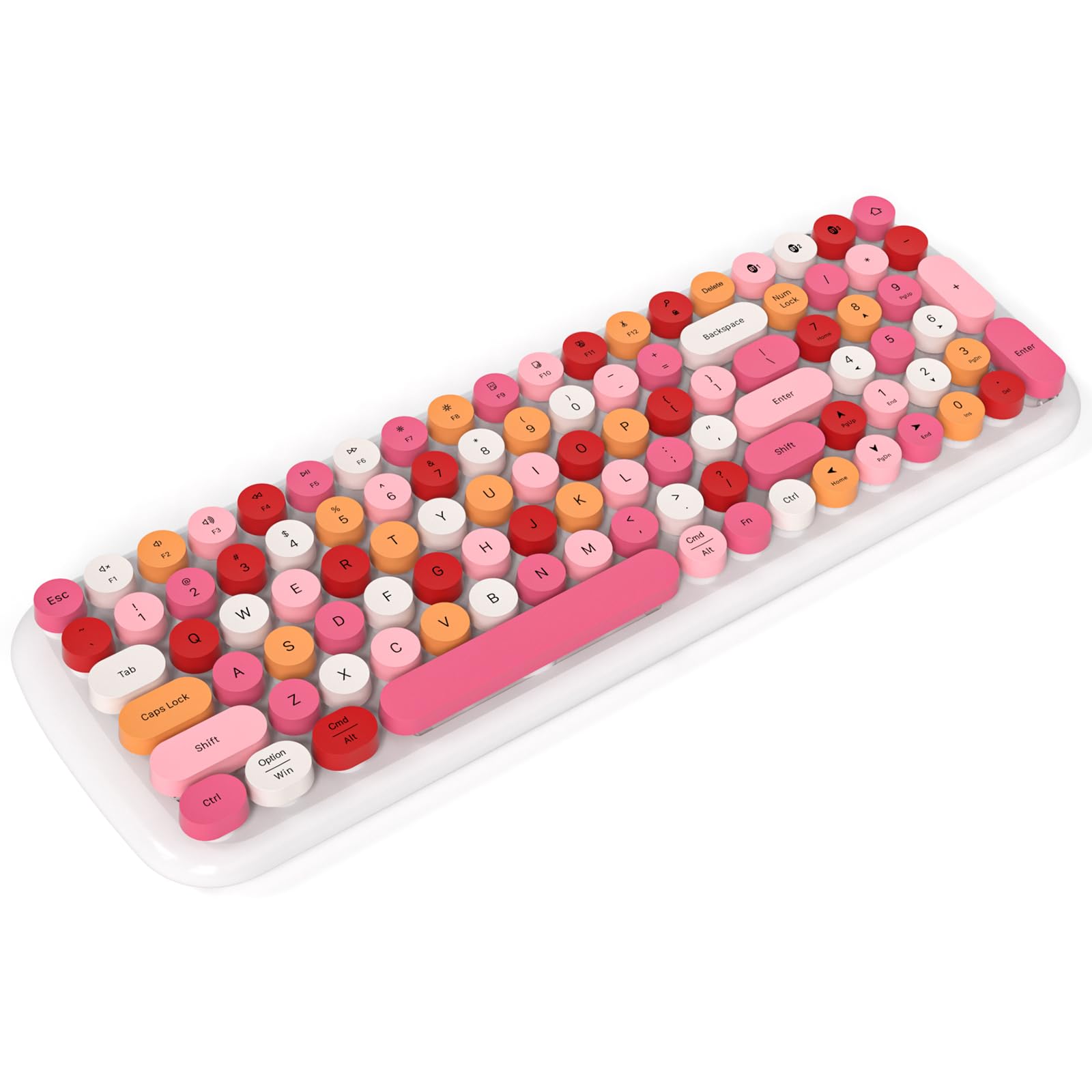 Knowsqt Bluetooth Keyboard   White Colorful Multi Device Wireless Typewriter Keyboards   Round Keycaps 100 Keys Cute Keyboard Fo
