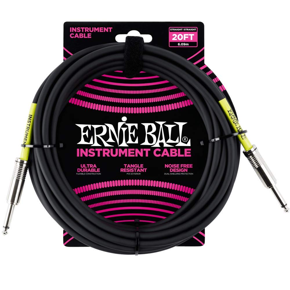 Ernie Ball Instrument Cable, Straight/Straight, 20Ft, Black (P06046)