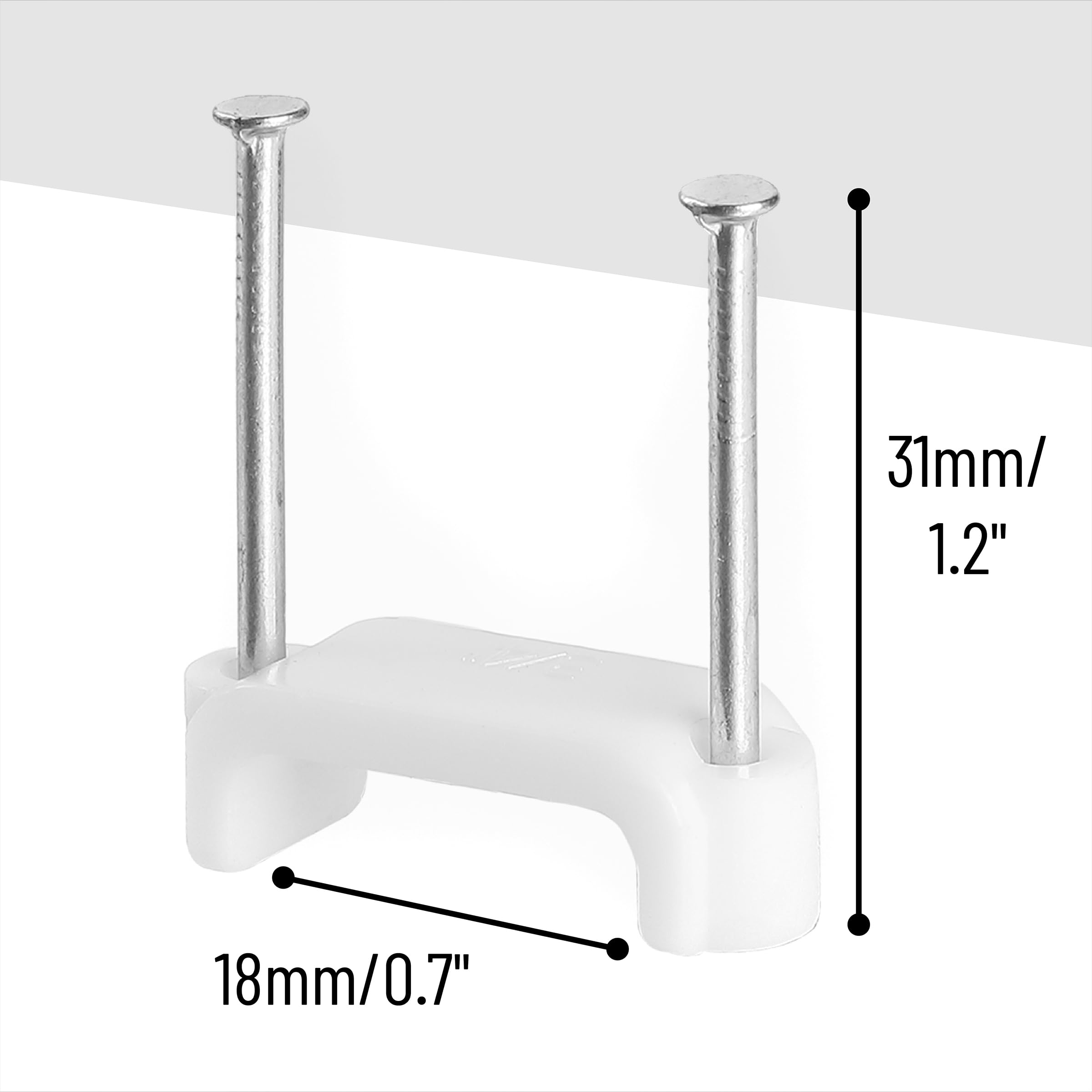 Bates  Cable Clips With Steel Nails, 200 Pcs, White, Large, 2 Nail Cord Clips For Wires On Wall, Cable Wall Clip, Wire Wall Clip