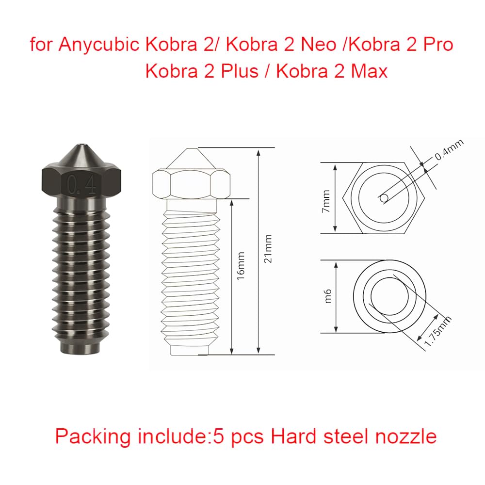 Hzdadeve Stainless Steel Nozzles 0.4Mm Thread Hardened Nozzles High Temperature Pointed Wear Resistant Nozzle For Anycubic Kobra