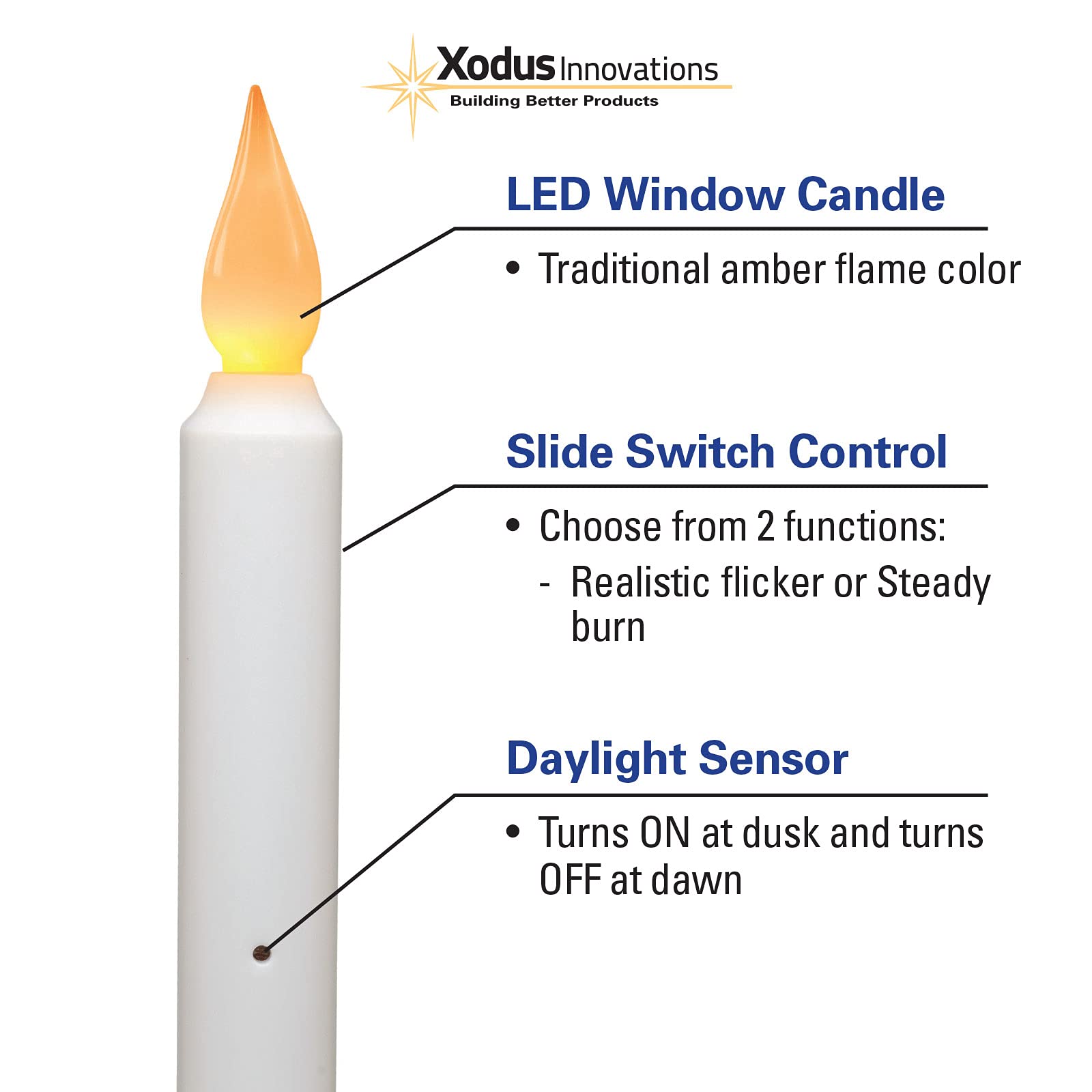 Xodus Innovations Fpc1215P 6 Battery Operated Dusk To Dawn Light Sensor Window Candle With Flicker Or Steady On Flame Setting, P