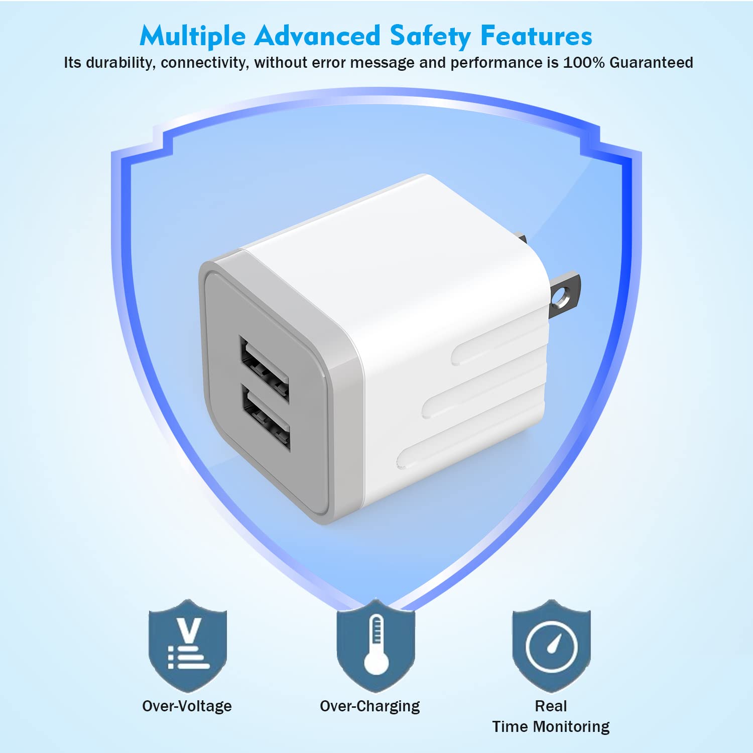 Iphone Charger, 2Pack 2 Port Dual Port Usb Cube Wall Charger 2.1A Apple Fast Charging 6Ft Nylon Braided Lightning Cable Cord Wit