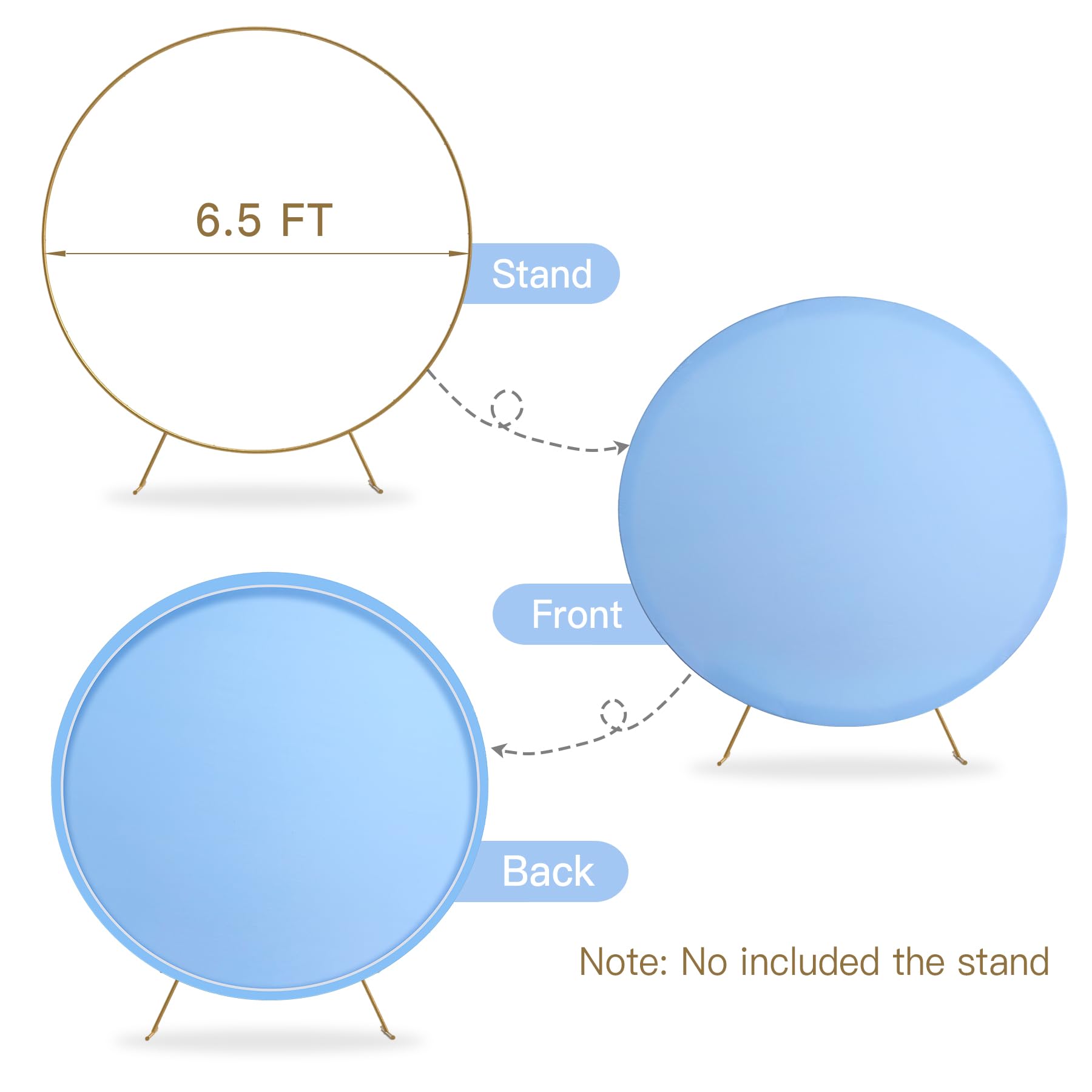 6.5Ft Baby Blue Round Backdrop Cover For 6.5Ft / 6.6Ft Circle Stand, Wrinkle Free Stretchy Circle Arch Round Backdrop Cover For