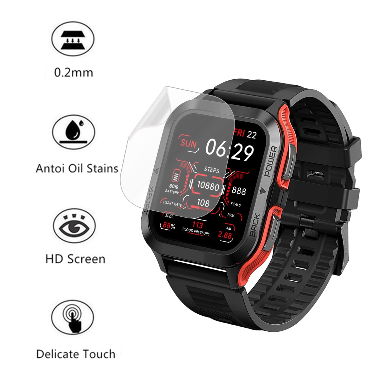 Aemus Compatible For Amaztim M2 Screen Protector (6 Pack) Full Coverage Pet Clear Film Compatible For Kospet M2 1.85'' Smart Wat