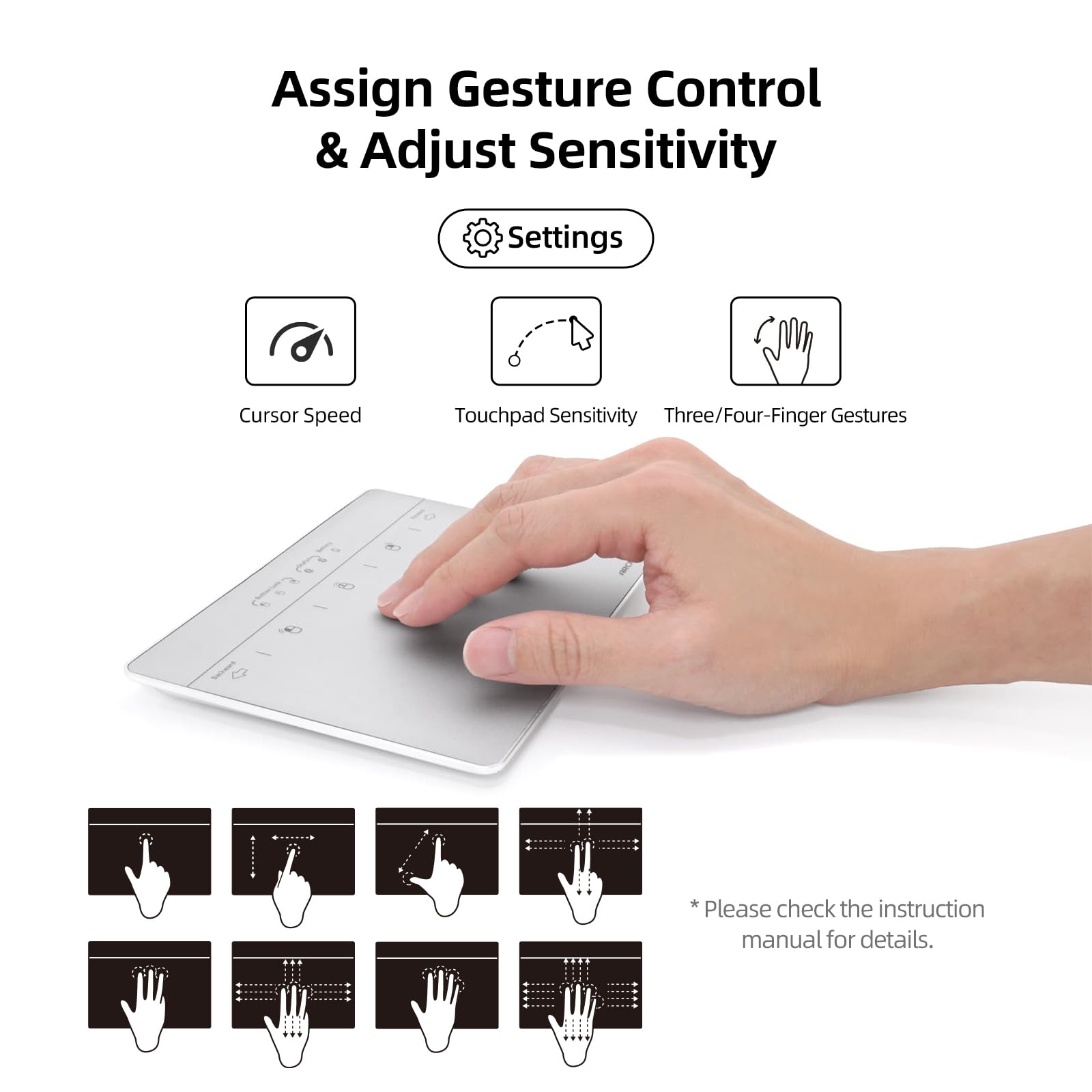 Bluetooth Wired Trackpad For Windows 7/10/11, Wireless Bluetooth Touchpad With Multi Touch Gestures, Usb Touch Pad Rechargeable