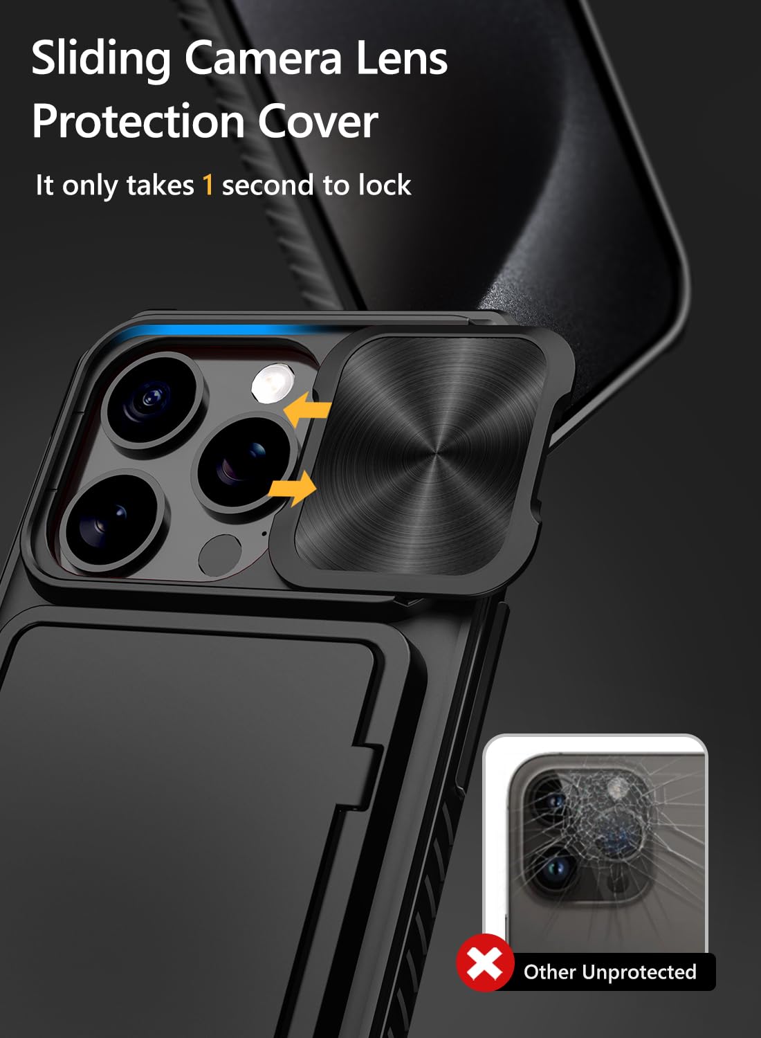 Vihibii iPhone 15 Pro Case - Shockproof Wallet with Card Holder & Kickstand, Black, Polycarbonate, 6.1" 2023 Model