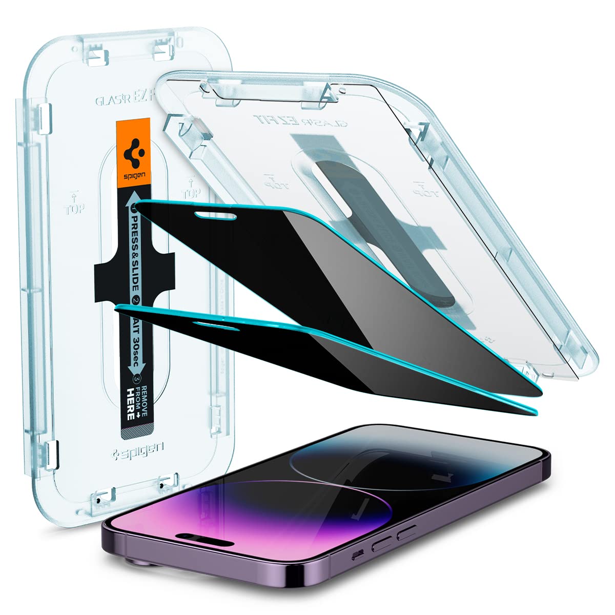 Spigen Tempered Glass Screen Protector Glastr Ez Fit   Privacy] Designed For Iphone 14 Pro Max Case Friendly]   2 Pack