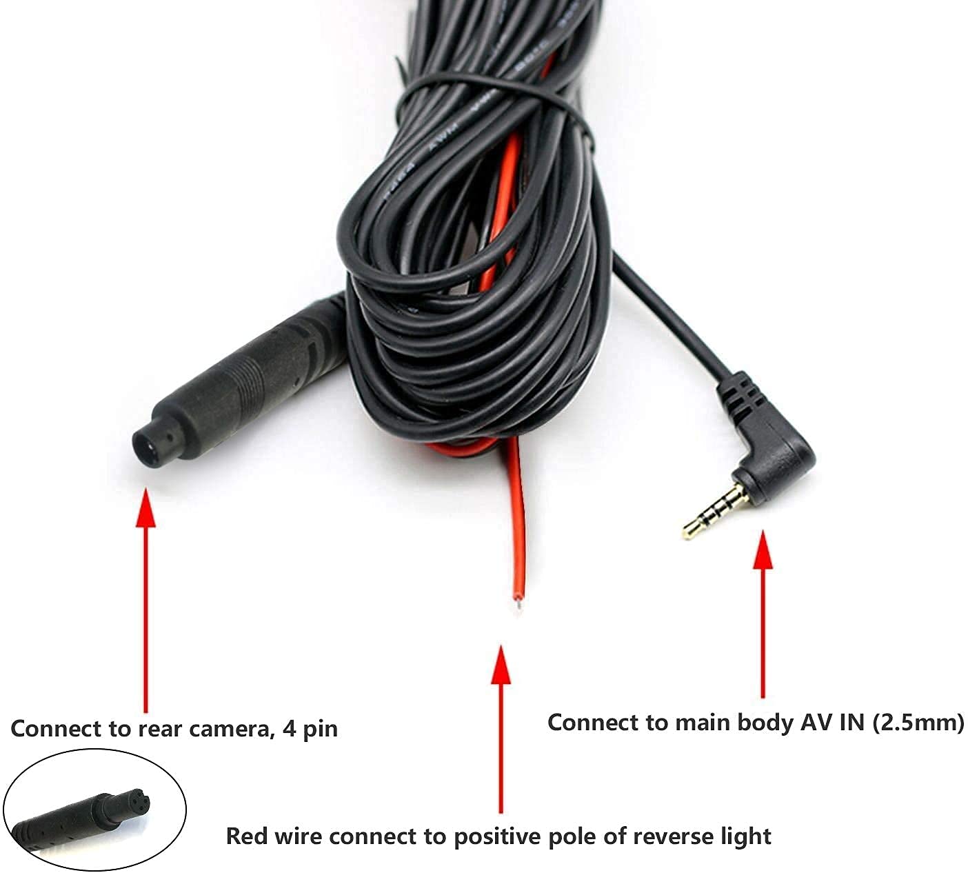 Wolfbox 33Feet Rear Camera Extension Cord Cable (4 Pin,2.5Mm) For G840S/ G930 / G840H(Type C) / G850 / G900 / G900 Pro, Most Sma