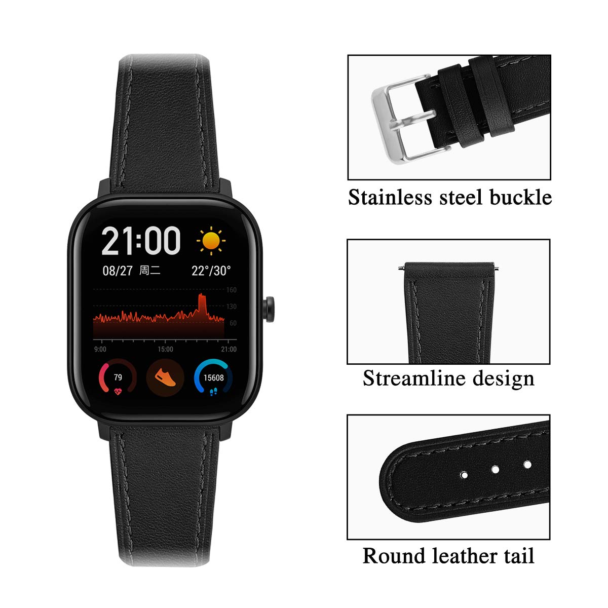Chofit 20Mm Genuine Leather Style Watch Bands Compatible With Amazfit Bip U Pro/Bip S Lite,Replacement Watch Band For Amazfit Gt