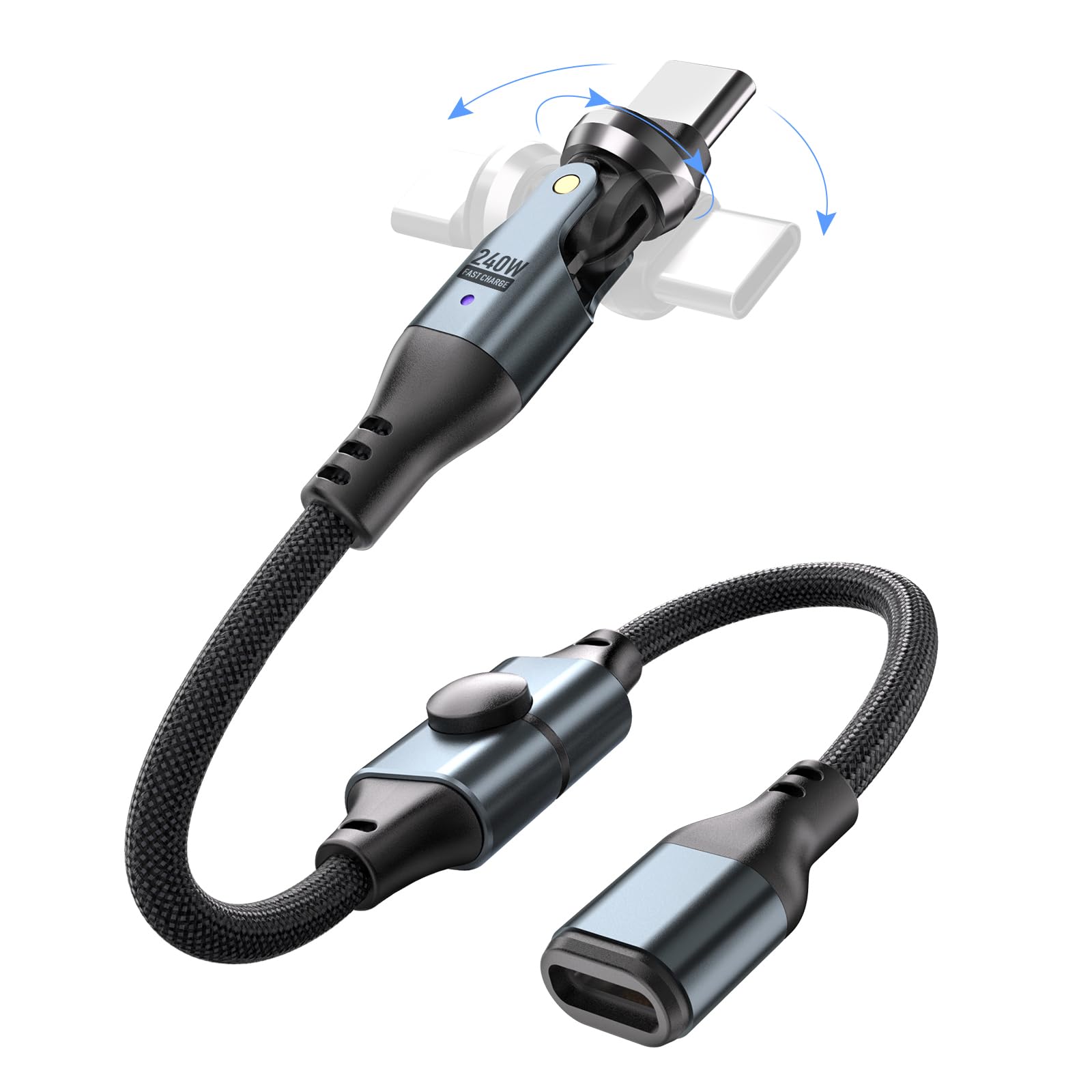 USB C Extension Cable with Switch, 240W PD 1FT, Rotating USB C Extender