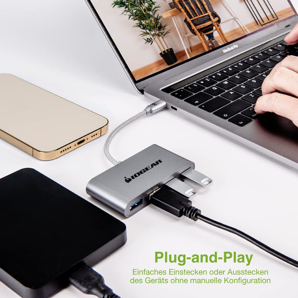 Iogear Hub C   Usb C To 4 Port Usb A Hub (Silver)