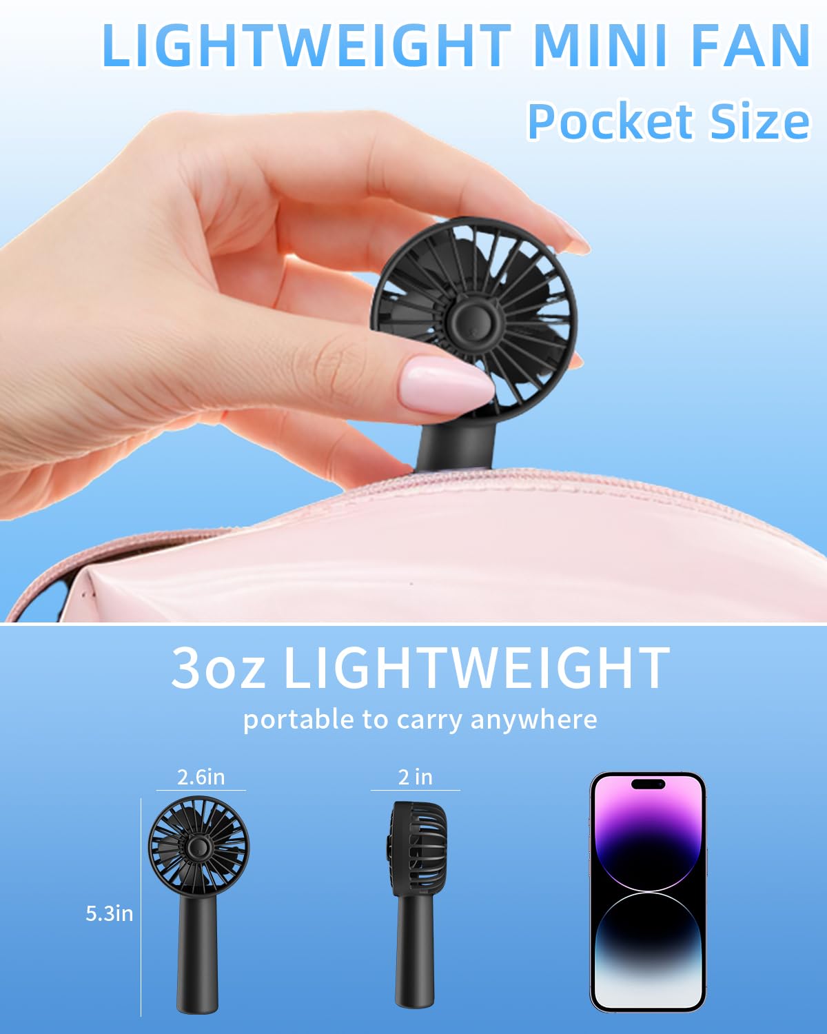 Portable Mini Fan, Handheld Fan, 1800Mah Small Hand Fan Battery Operated, Personal Makeup Lash Fan Travel Fans Usb Rechargeable,