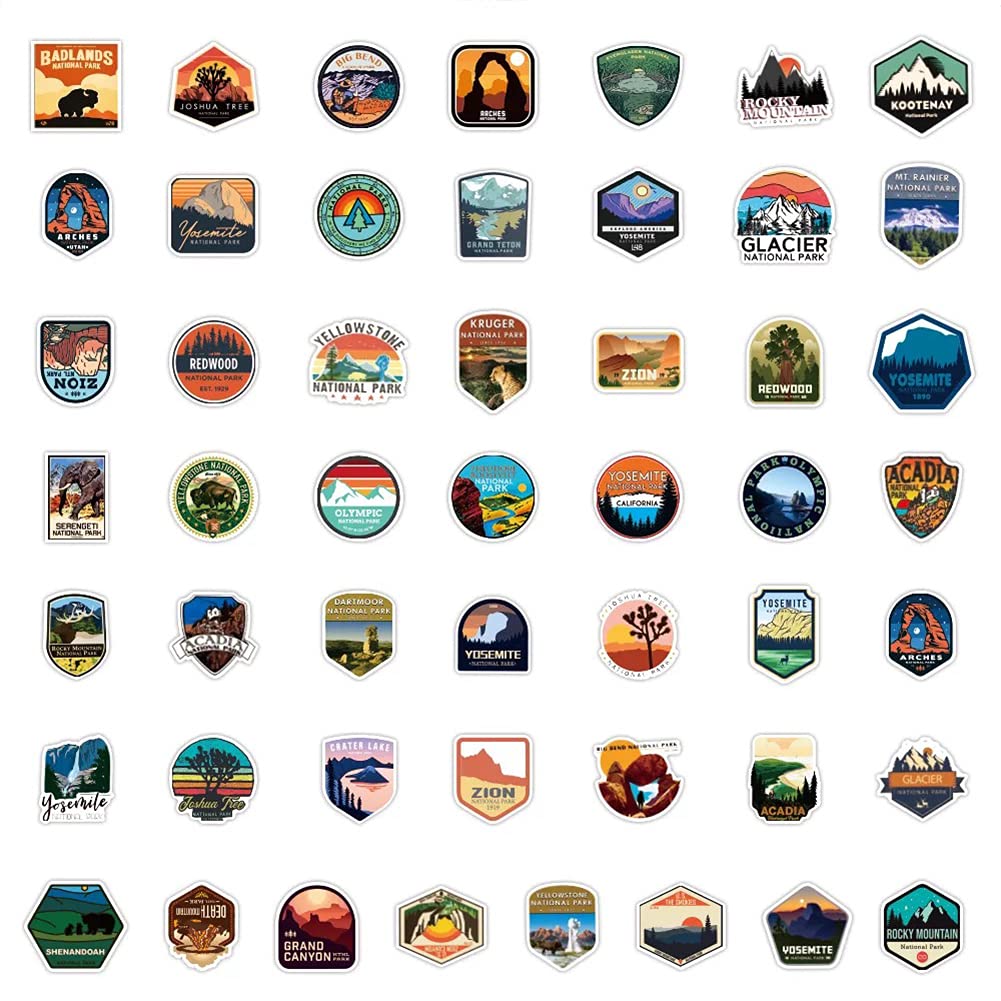 100 Pcs National Park Stickers| Outdoor Advanture Waterproof Vinyl Stickers For Bike Water Bottles Laptop Bicycle Refrigerator C