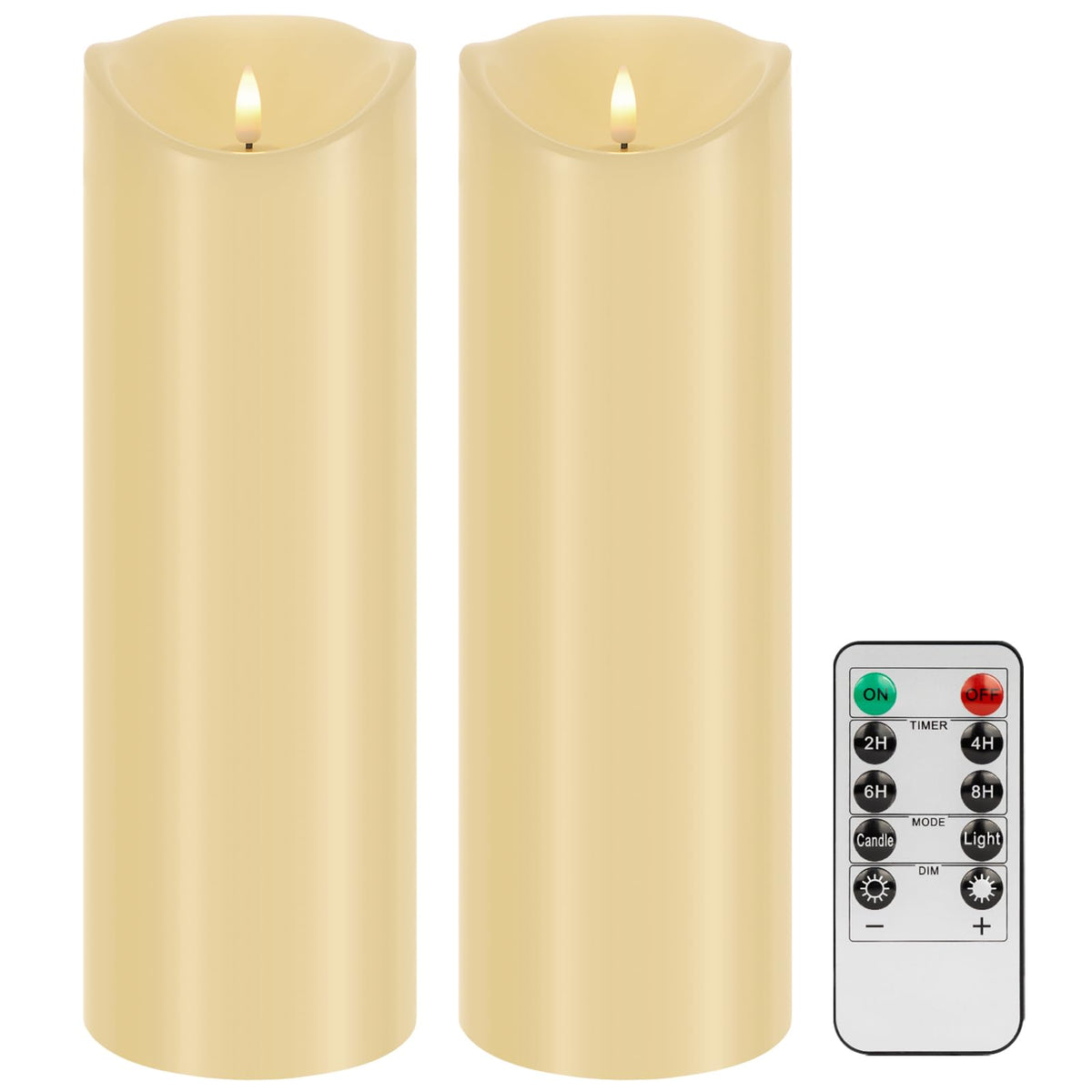 Hjandhj Outdoor Candles With Timer, Waterproof, Large Flickering Flameless Candles With Remote, 4'' X 12'', Battery Operated, Lo