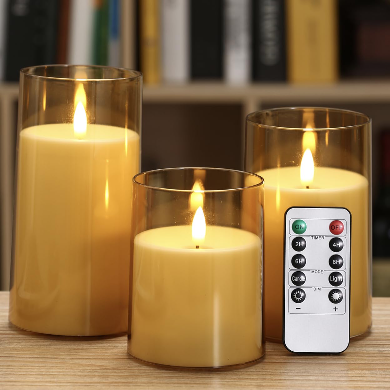 Knourt Flameless Candles With Remote And Timer, Gold Acrylic Battery Operated Flickering Led Pillar Candles For Romantic Ambianc