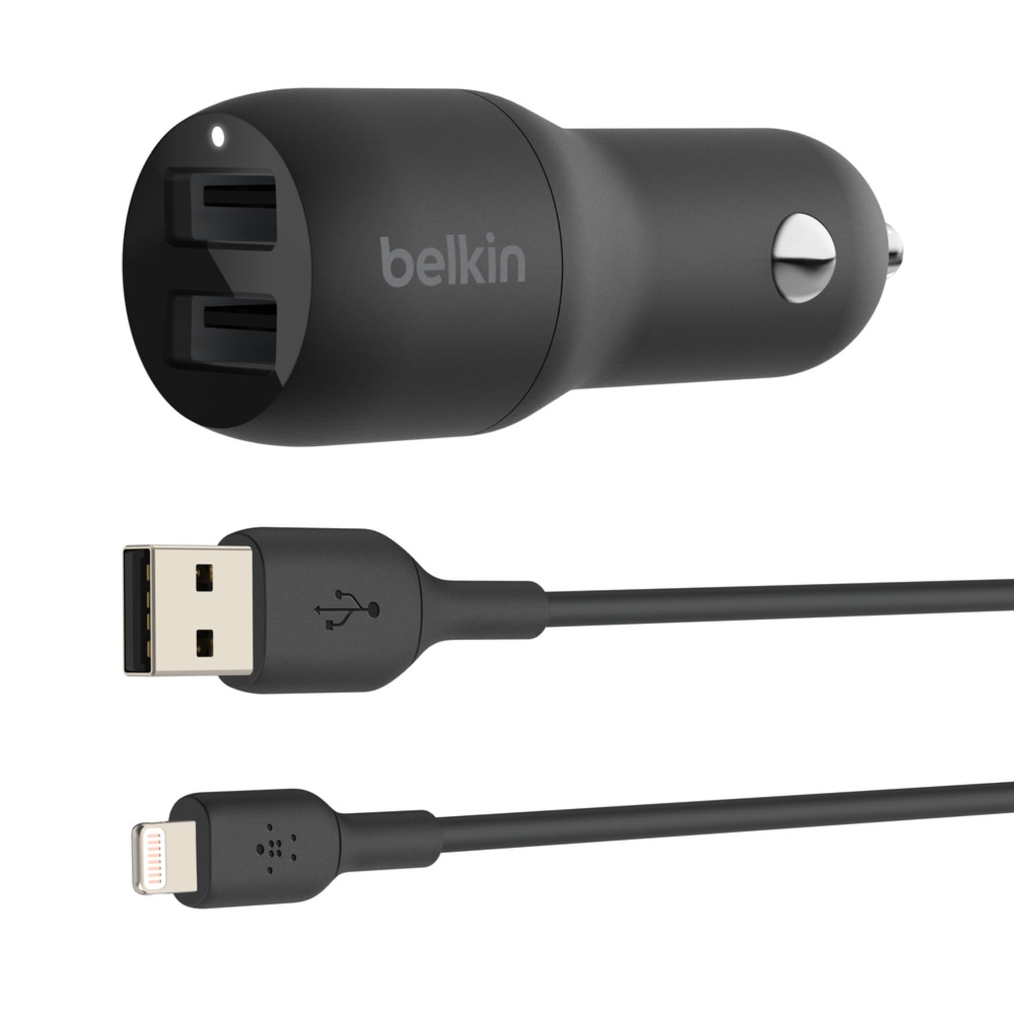 Belkin Dual Usb Car Charger 24W + Lightning Cable (Boost Charge Dual Port Car Charger, 2 Port Usb Car Charger) Iphone Car Charge