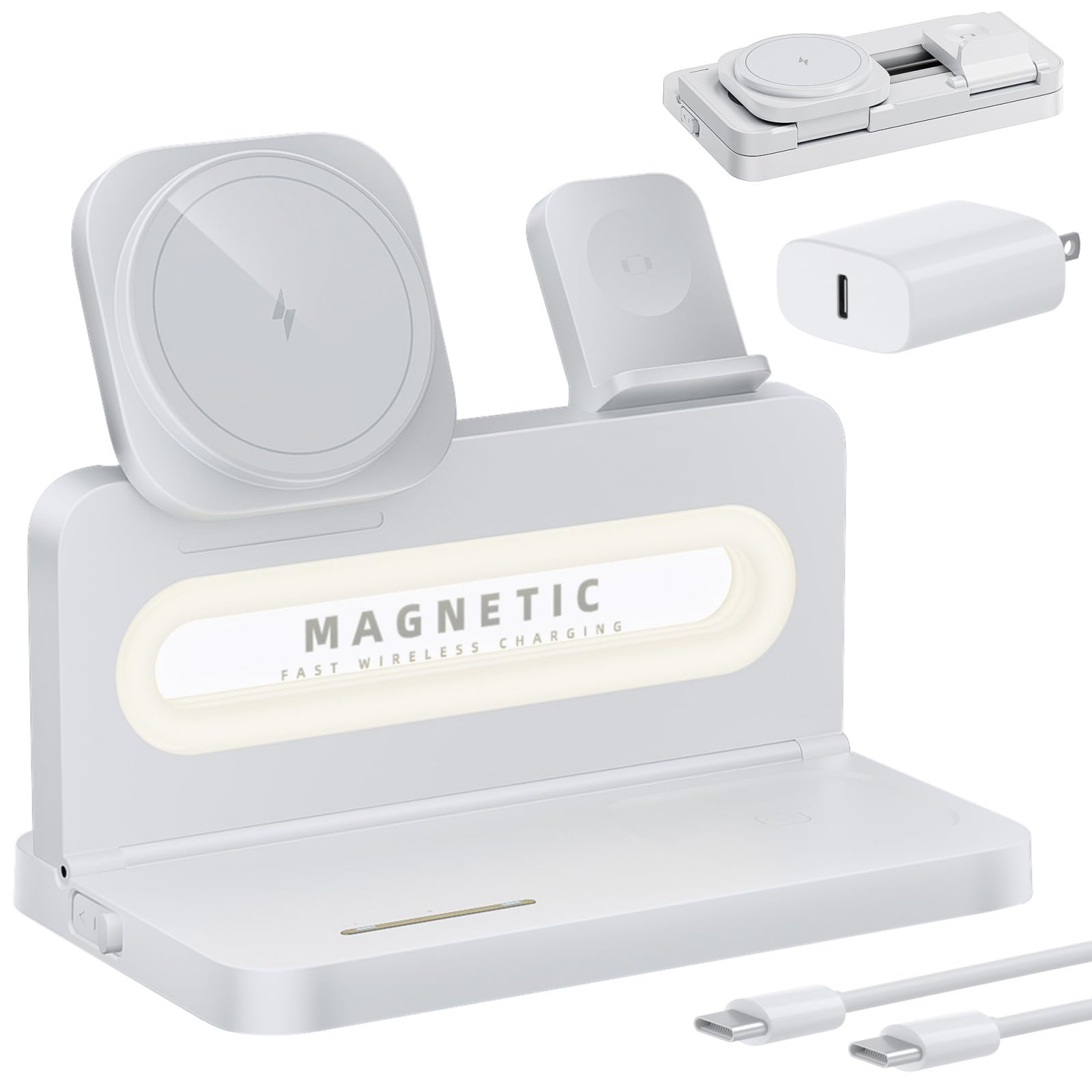 3 In 1 Wireless Charging Station For Apple Magsafe Charger,Magnetic Wireless Charger Stand For Iphone 16 15 14 13 12,Foldable Ni