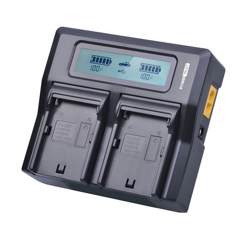 Powertrust 2 Pack 7200Mah Np F970 Np F960 Battery And Lcd Dual Fast Battery Charger For Sony Np F550 Np F570 Np F750 Np F770 Np