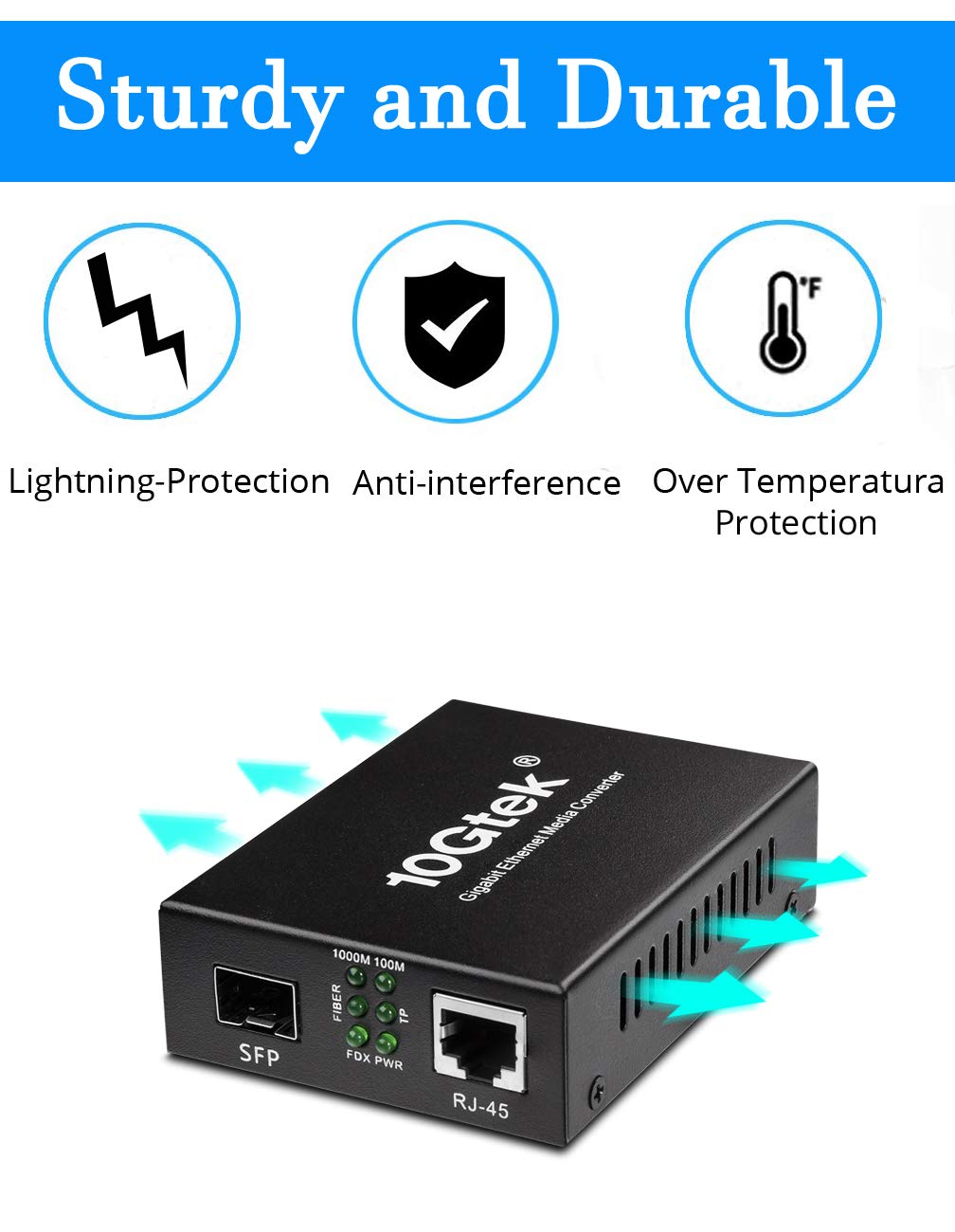 Fiber To Ethernet Media Converter, Gigabit Single Mode Sfp Lc Converter, 1000Base Lx To 10/100/1000M Rj45, Sfp To Rj45, Smf, 131