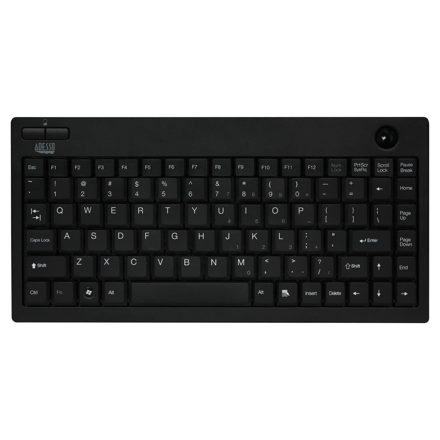 Adesso Wkb 3100Ub Wireless Mini Trackball Keyboard   Compact 87 Key Layout, Built In 800 Dpi Optical Trackball, 24Ghz Rf Wireles