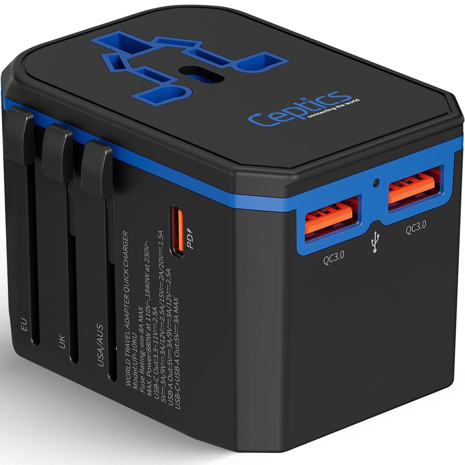 Ceptics International Power Adapter, World Travel Adapter W/ Pd 30W Usb C   2 Usb A Ports Universal Adapter, Type A C G I Output For Worldwide Use, Up 10Ku