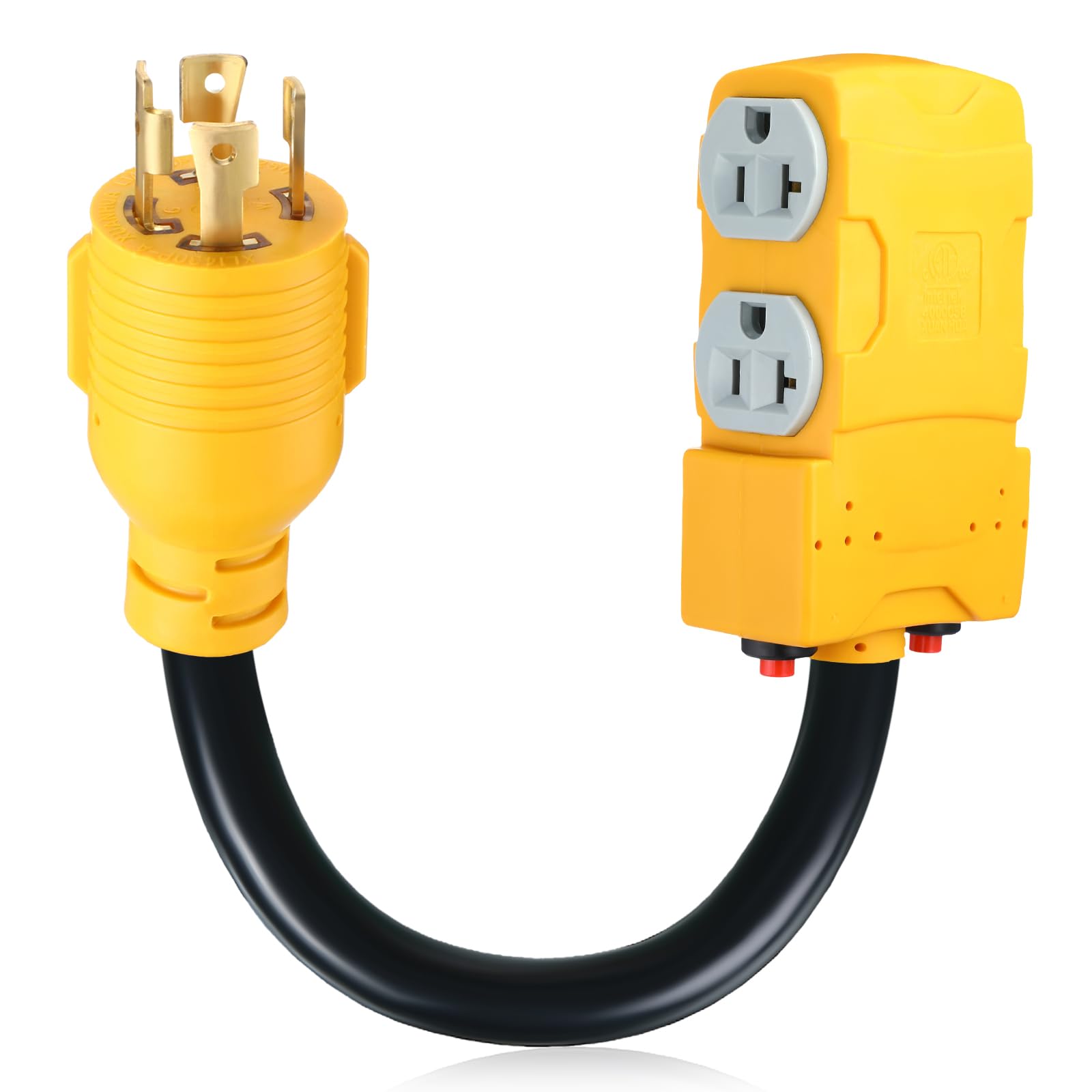 Kanayu 1.8Ft 30 Amp To 20 Amp 110V Generator Distribution Adapter Compatible With Nema L14 30P To Nema 4X 5 20R/ 5 15R, 4 Prong