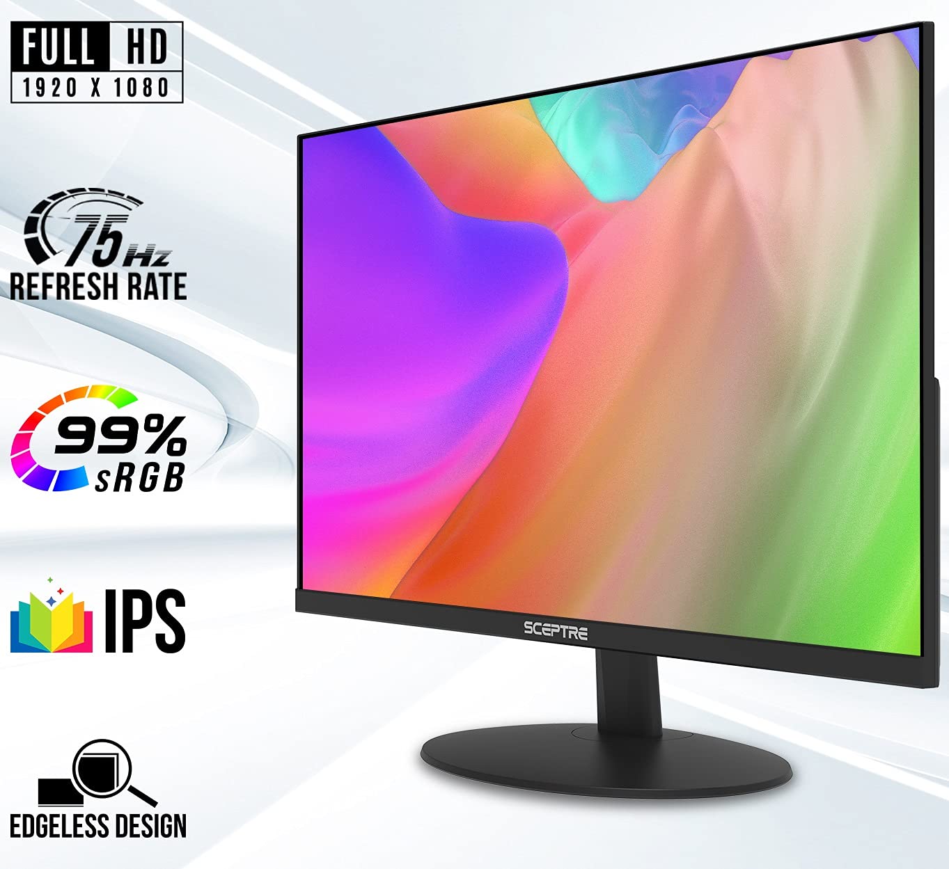Sceptre Ips 24-Inch Computer Led Monitor 1920X1080 1080P Hdmi Vga Up To 75Hz 300 Lux Build-In Speakers 2021 Black (E249W-Fpt)