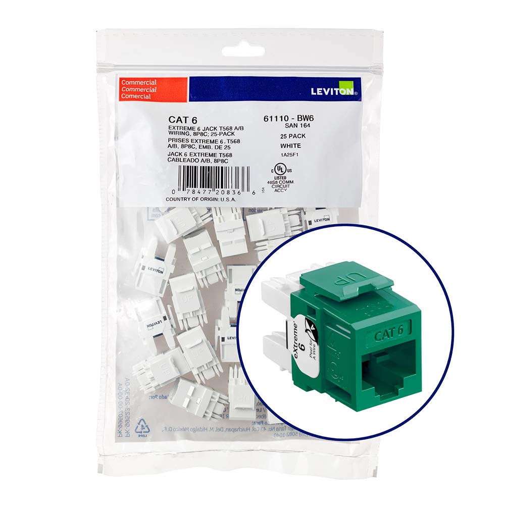 Leviton 61110 BV6 Extreme 6+ QuickPort Connector, CAT 6, Green, 25 Pack
