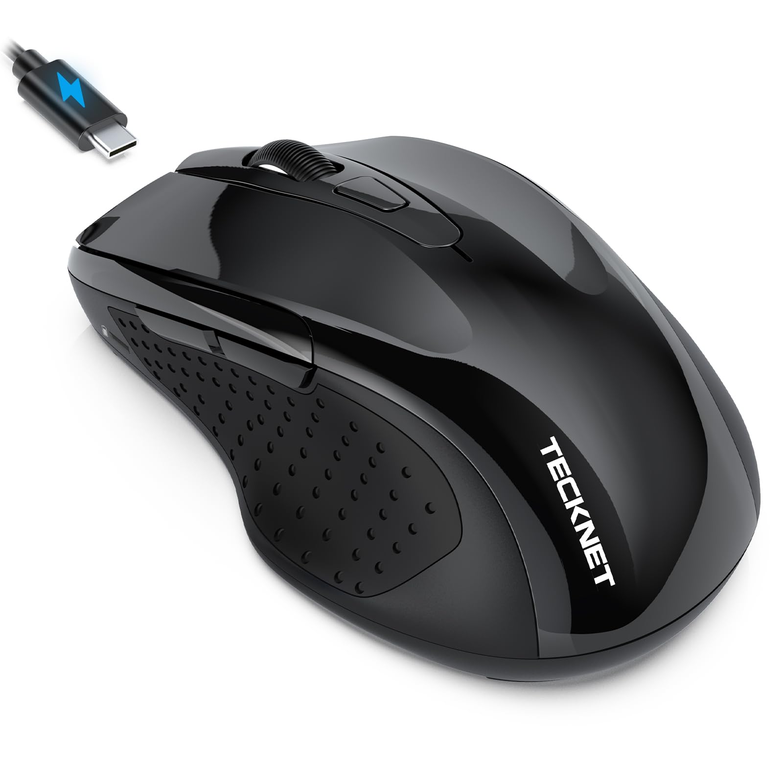 TECKNET Rechargeable Jiggler Wireless Mouse (BT5.0/3.0 & 2.4G) 4800 DPI Silent USB A & Bluetooth Mouse 6 Buttons, Wide Compatibi