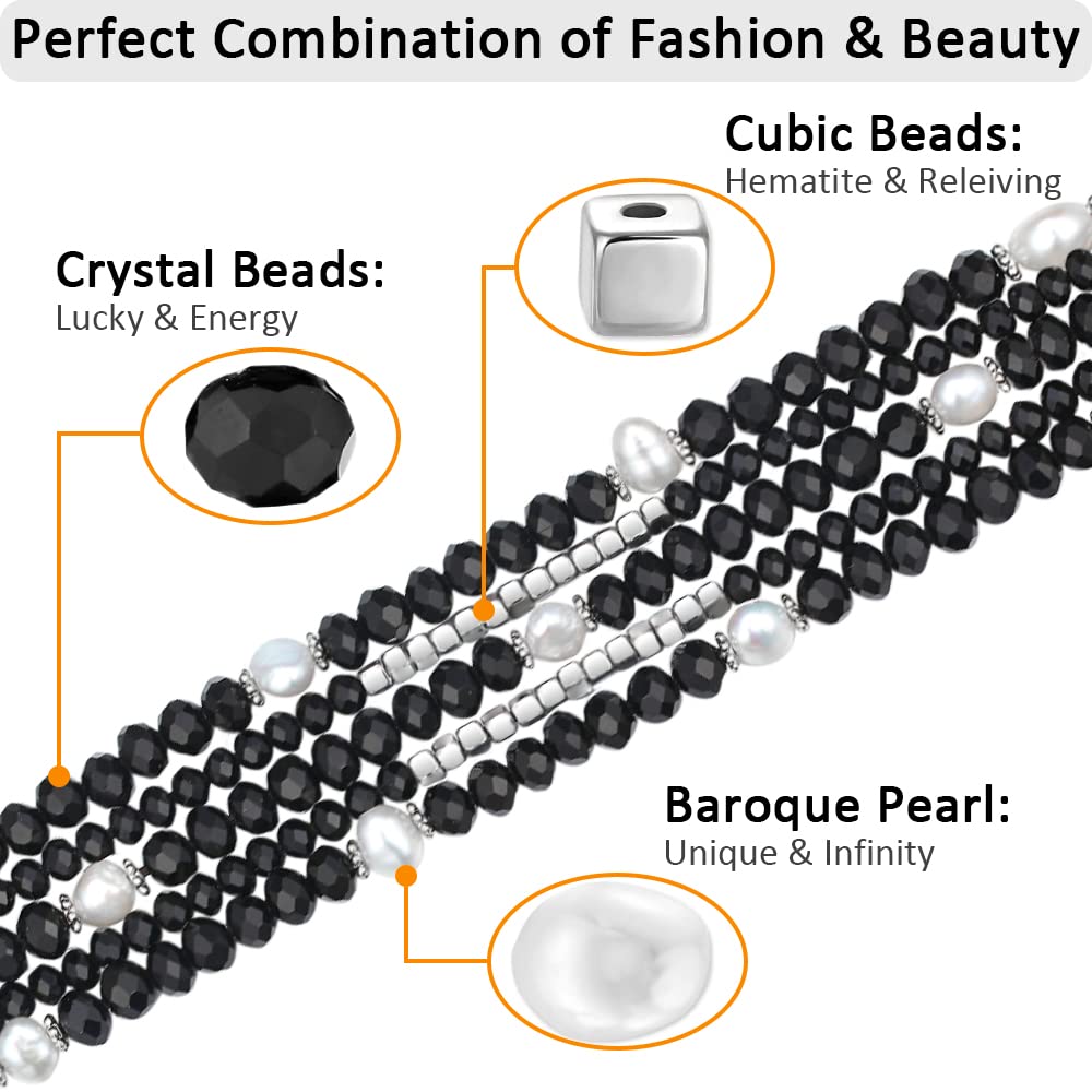 Fastgo Beaded Bracelet Band Compatible With Apple Watch 44Mm 45Mm 42Mm 49Mm Series 7 Women, Pearl Elastic Stretchy Strap Bands F