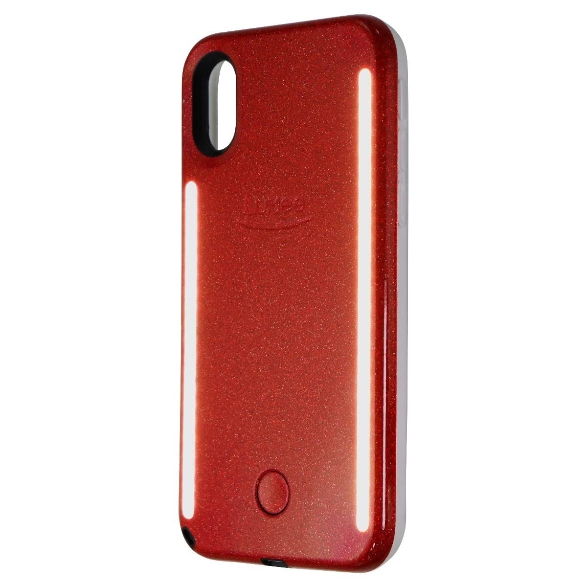 Lumee Duo Phone Case, Red Glitter | Front & Back Led Lighting, Variable Dimmer | Shock Absorption, Bumper Case, Selfie Phone Cas