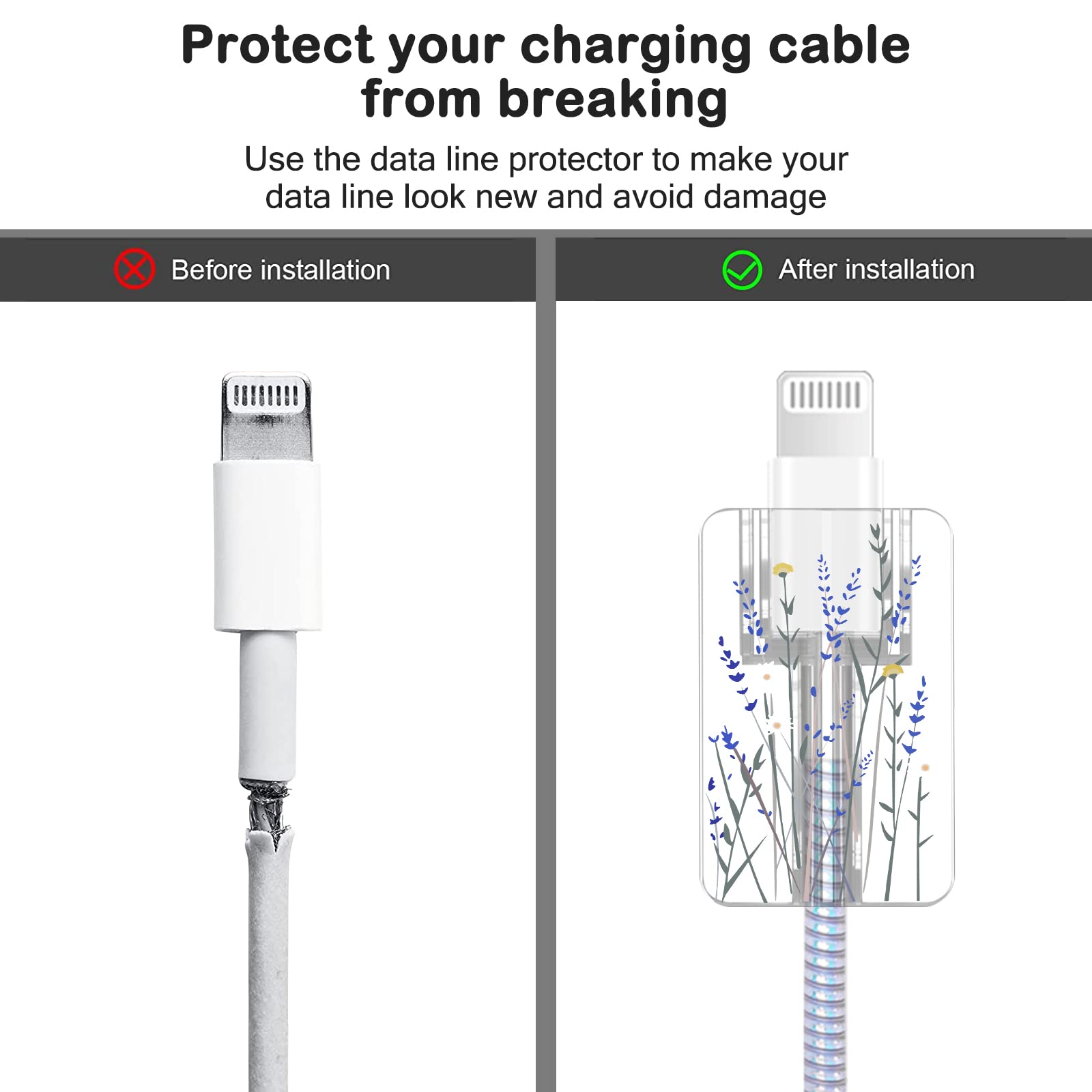 Cute Flower Diy Protectors Cable Protector For Iphone Charger,Kawaii Purple Bouquet Pattern,Data Cable Charger Data Line Earphon