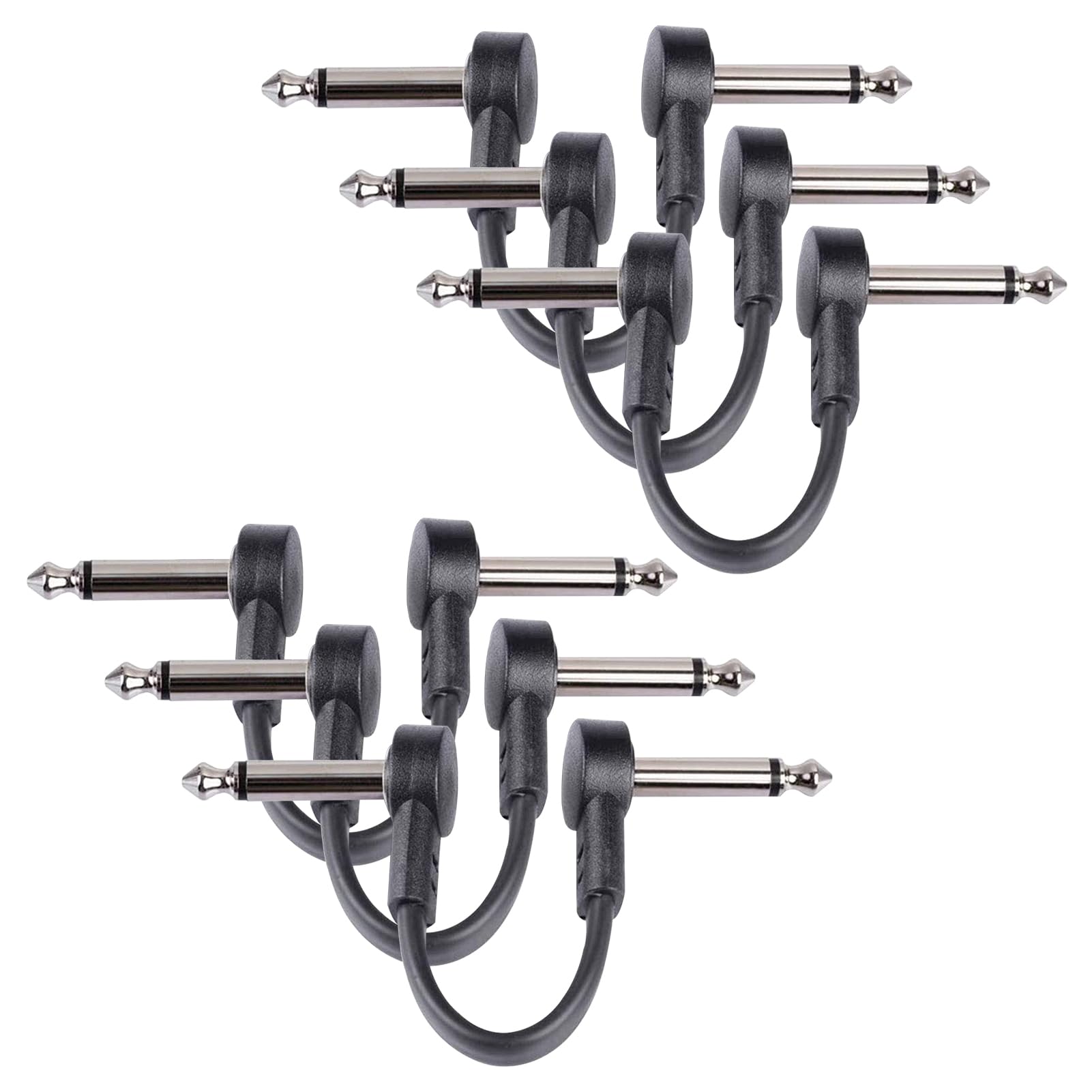 Goghost 4 Inch Guitar Patch Cables 6 Pack, 1/4'' Ts Right Angle Effect Pedal Flat Cables, Black