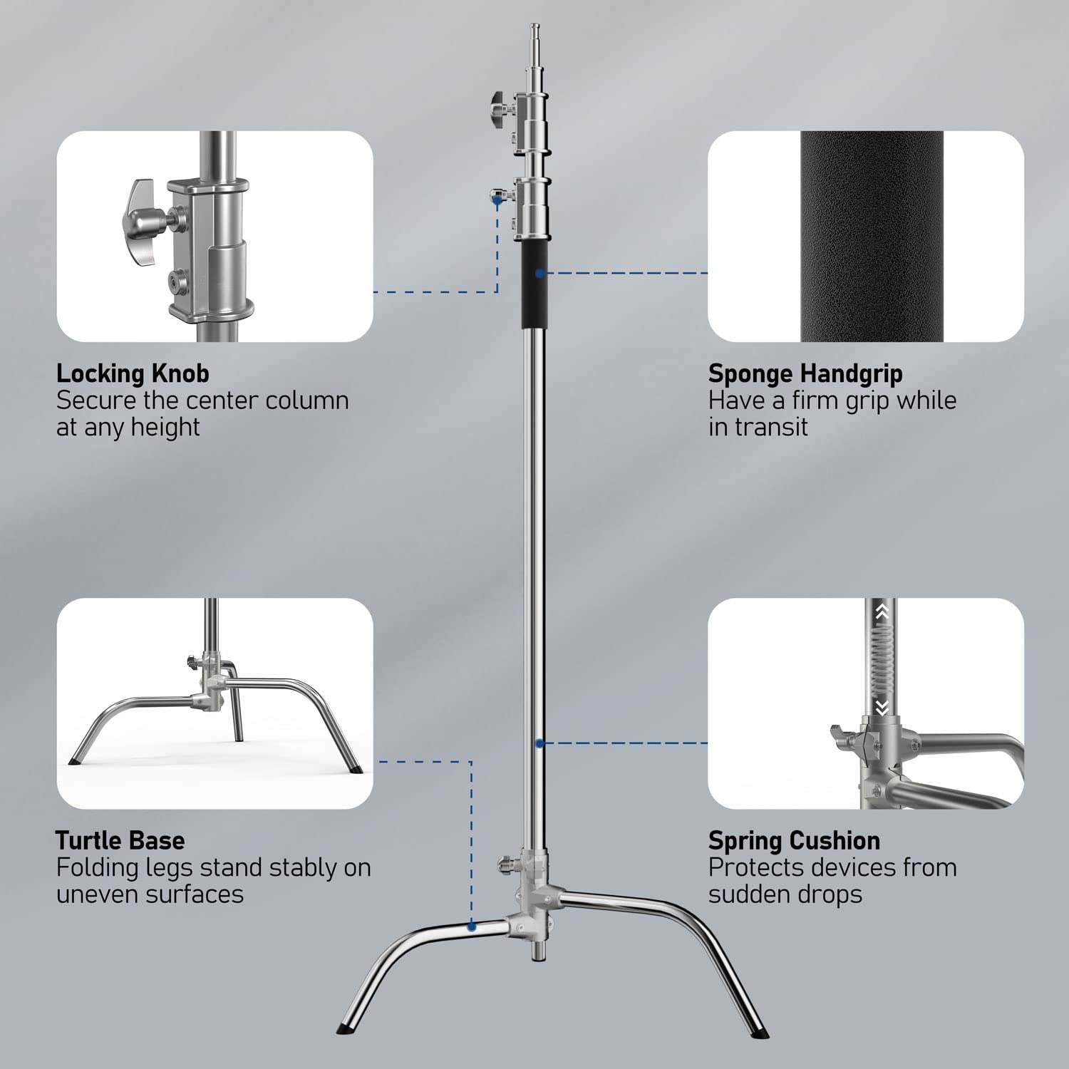Photography C Stand With Boom Arm: 100% Stainless Steel   Takerers Bs11 Heavy Duty Max Height 10.5Ft/131Inch Light Stands (2 Pac