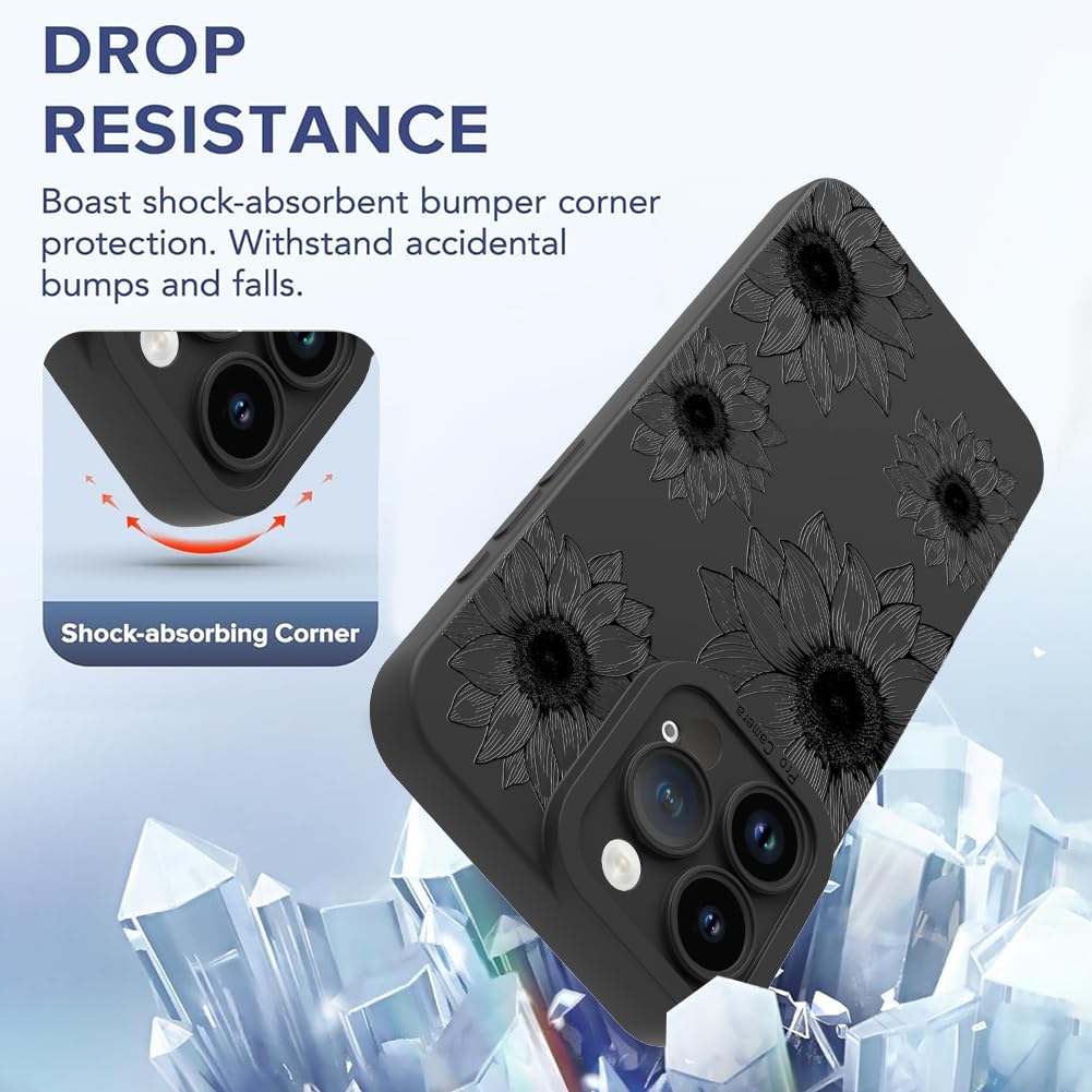 Ook Floral Case For Iphone 15 Pro Max Case, Cute Sunflower Floral Blooms Design Soft Tpu Shockproof Protective For Women Girls P