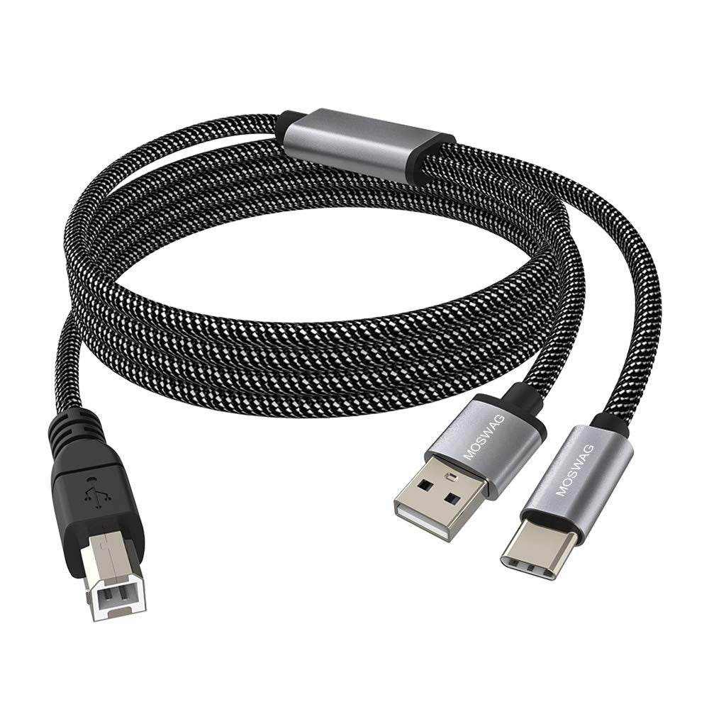 Moswag 2In1 Usb Printer Cable 3.28Ft/1M With Usb C To Midi Cable Printer Cable,Usb Midi Cable Usb C To Usb B Midi Cable,Cable,Compatible With Music Instrument,Piano,Midi Keyboard,Usb Microphone