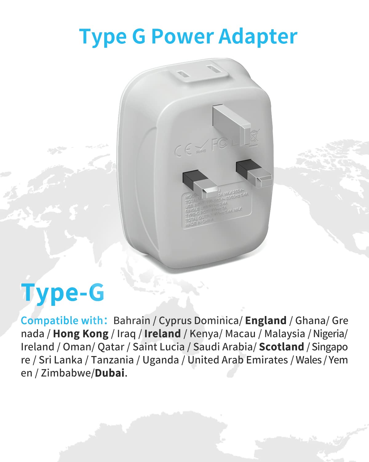 Uk Ireland Travel Plug Adapter, Vintar Type G Travel Adapter With 1Usb C, 3 Usb Ports And 2 Outlets,6 In 1 Uk Power Adaptor For