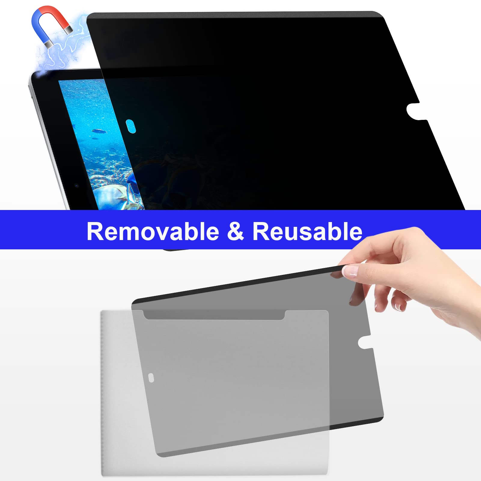 Mamol Magnetic Ipad 10.2 Privacy Screen Protector For Apple Ipad 10.2'' 9Th/8Th/7Th Generation 2021/2020/2019, Removable&Reusabl