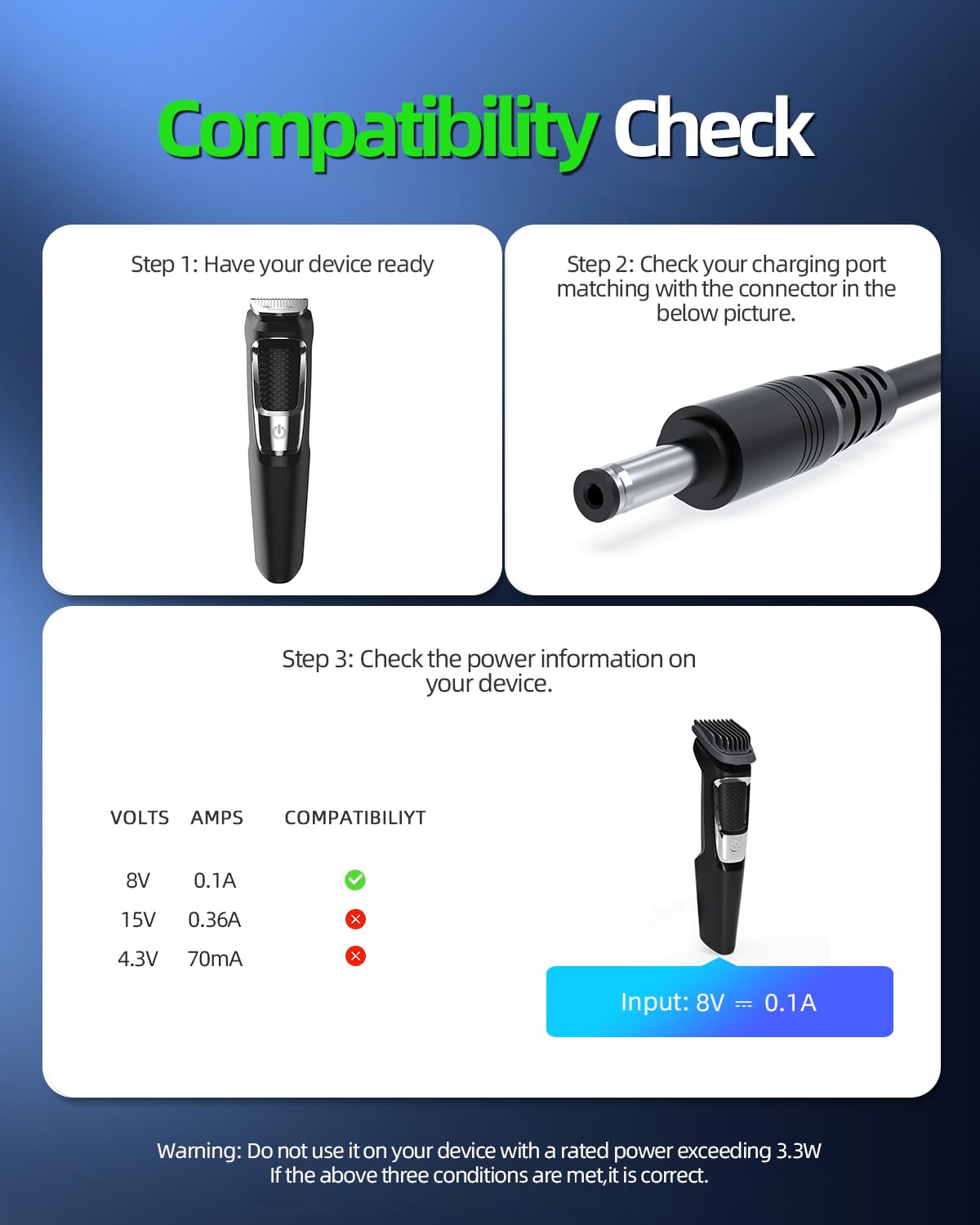 8V Power Cord Fit For Philips Hq840 Power Cord Norelco Multigroom Series 3000 Mg3750 Shaver Charger Supply Adapter 5Ft