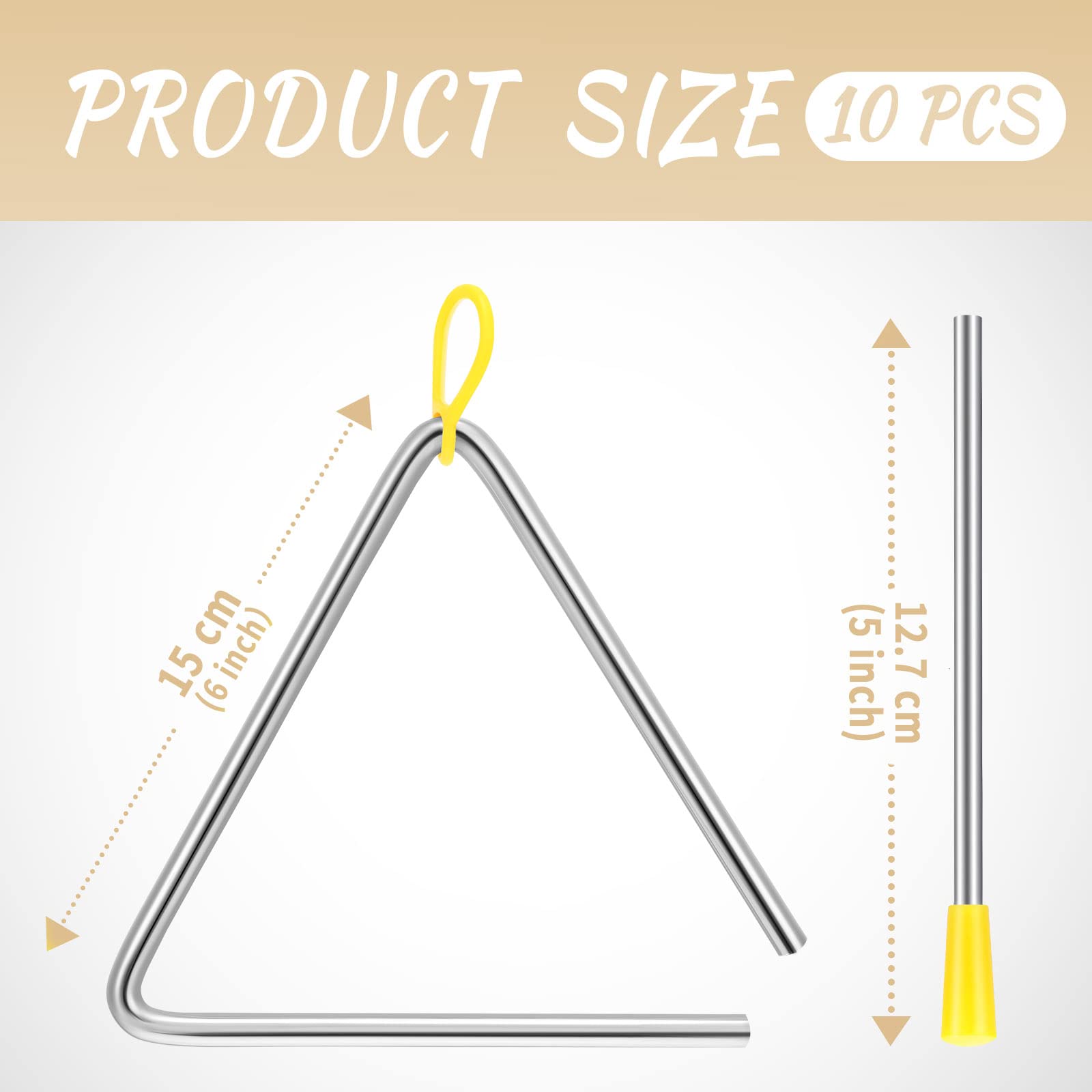 10 Pcs Musical Steel Triangle Percussion Instrument With Striker Rhythm Triangle Instrument Hand Percussion For Kids Adults(6 In