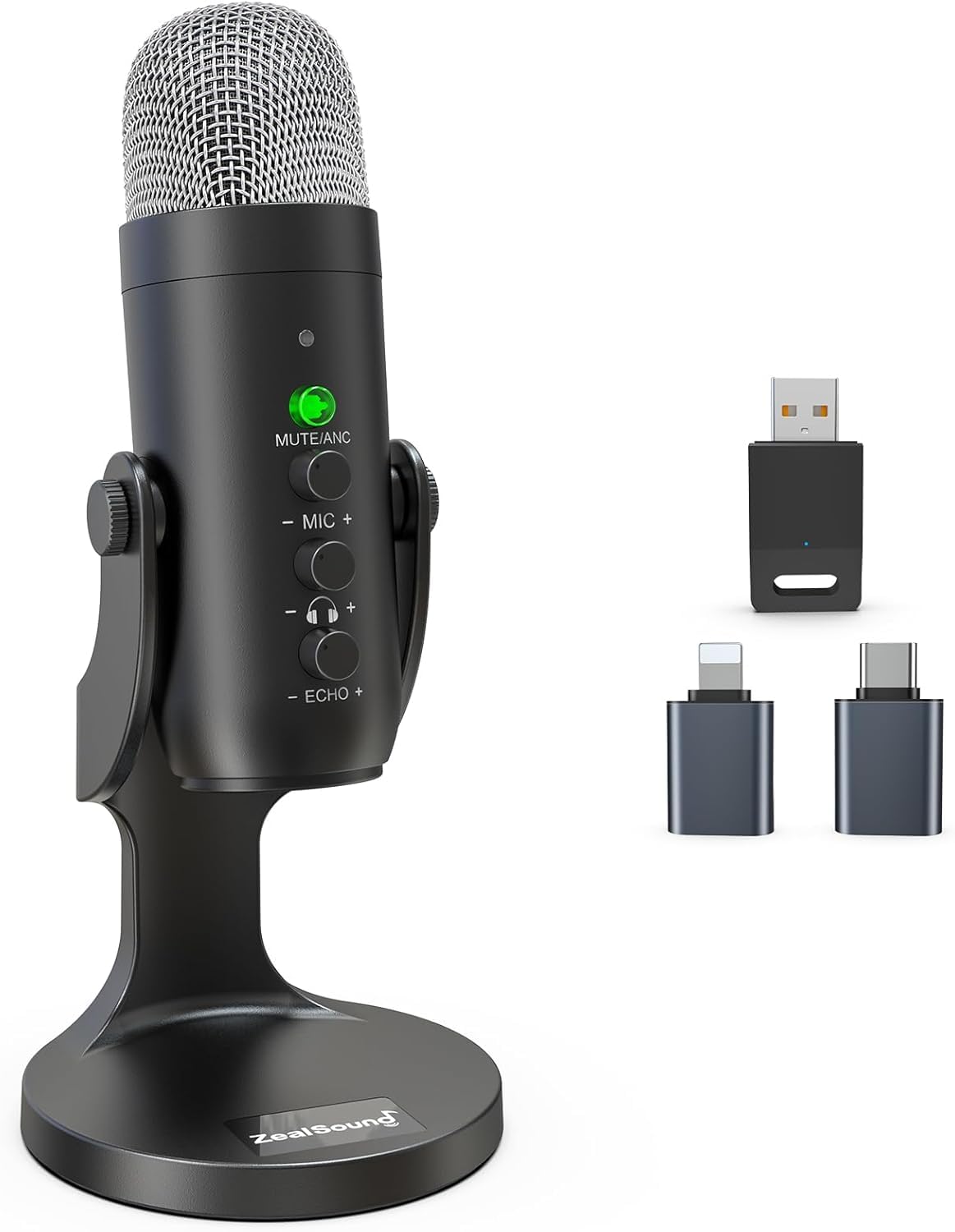 ZealSound Wireless Microphone,USB Mic for iPhone PC iPad Android Phone-Cordless Condenser Desktop Microphones with Mute Echo Mon